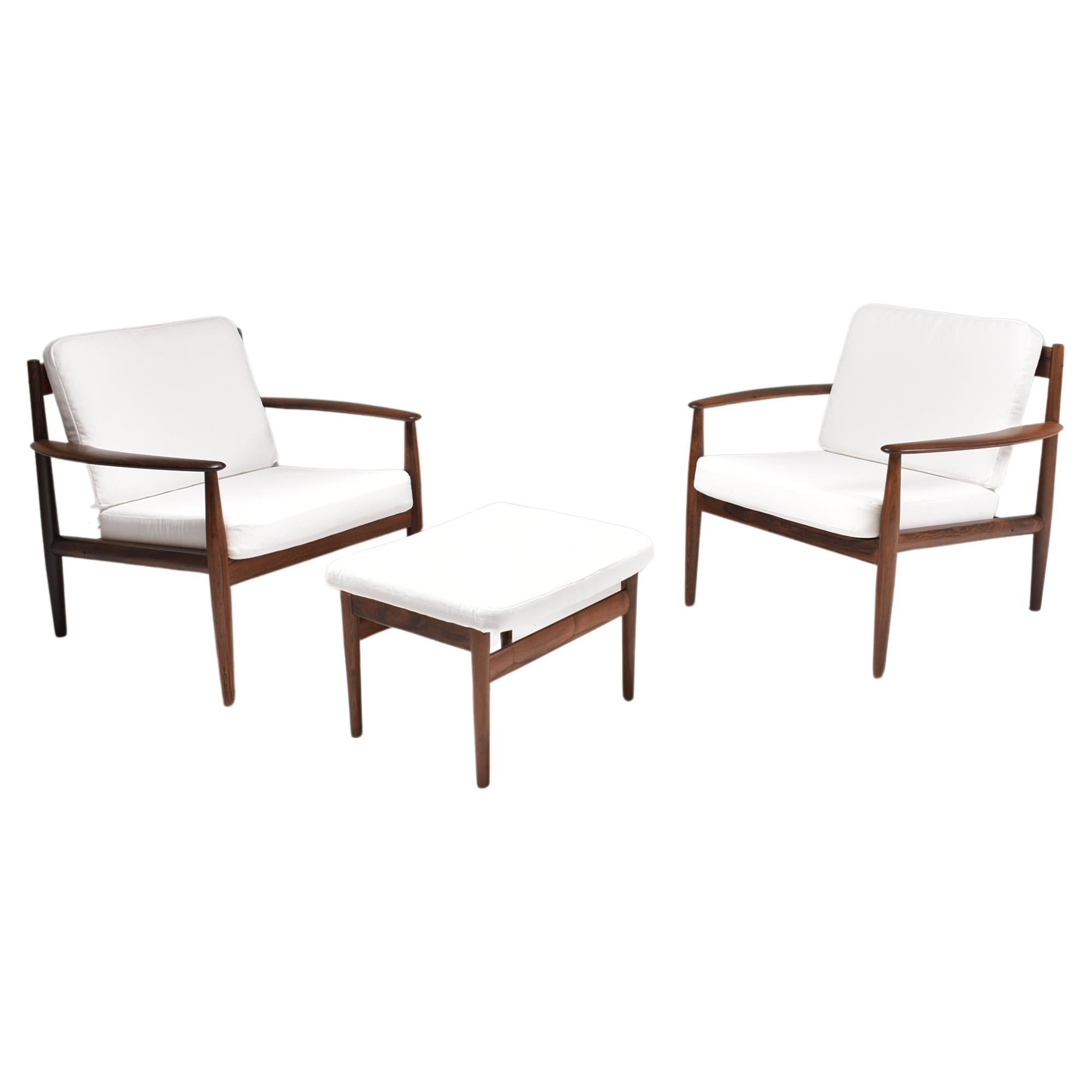 Set of Two Lounge Chairs With Ottoman by   Grete Jalk, Denmark, 1960