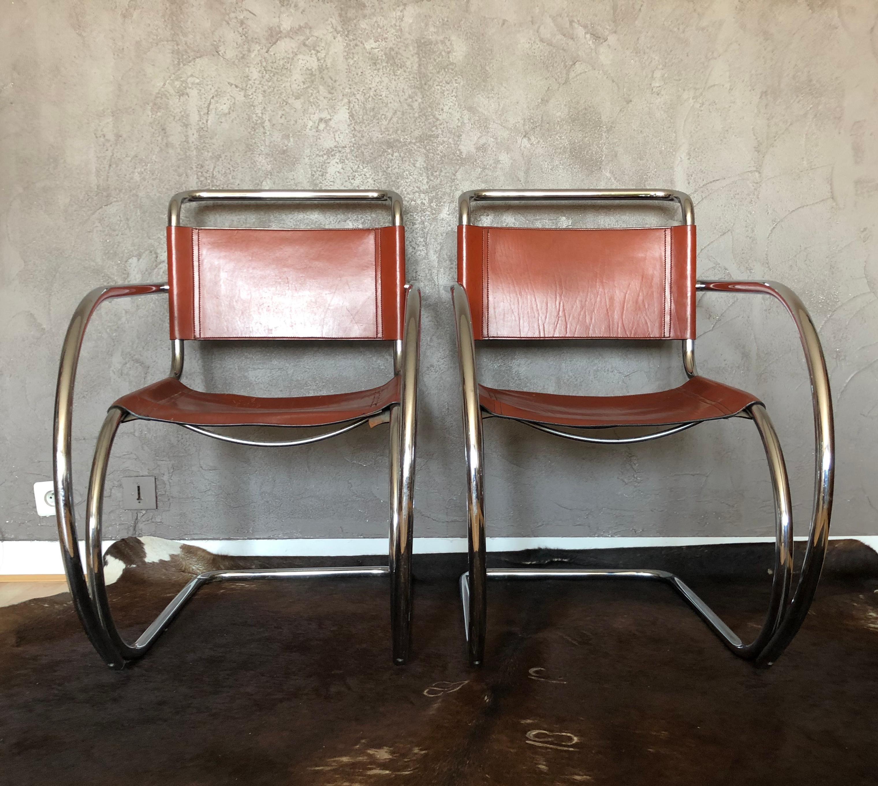 Set of Two Lounge MR20 Mies van der Rohe Chairs, 1960s For Sale 9