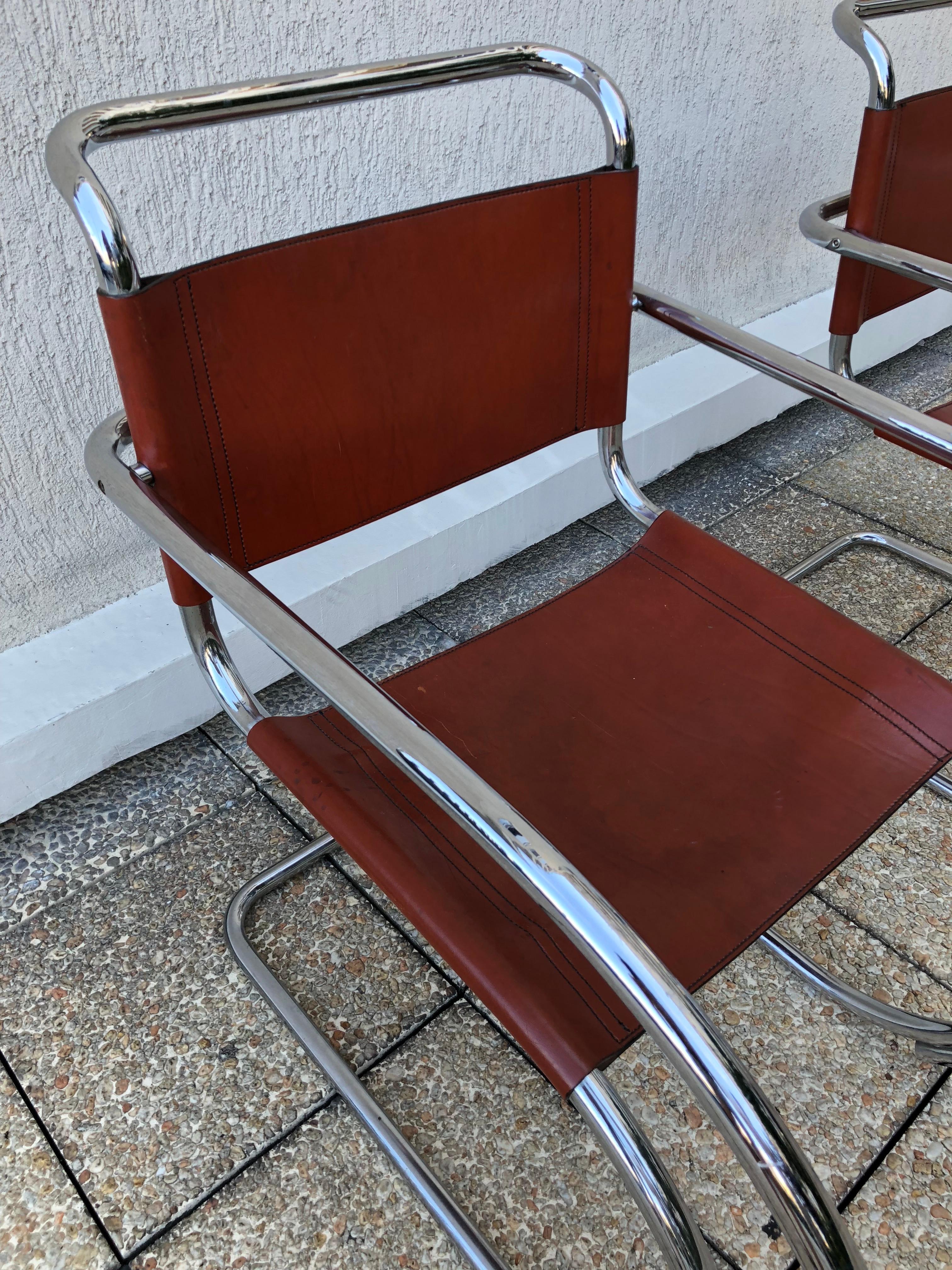 Mid-Century Modern Set of Two Lounge MR20 Mies van der Rohe Chairs, 1960s For Sale