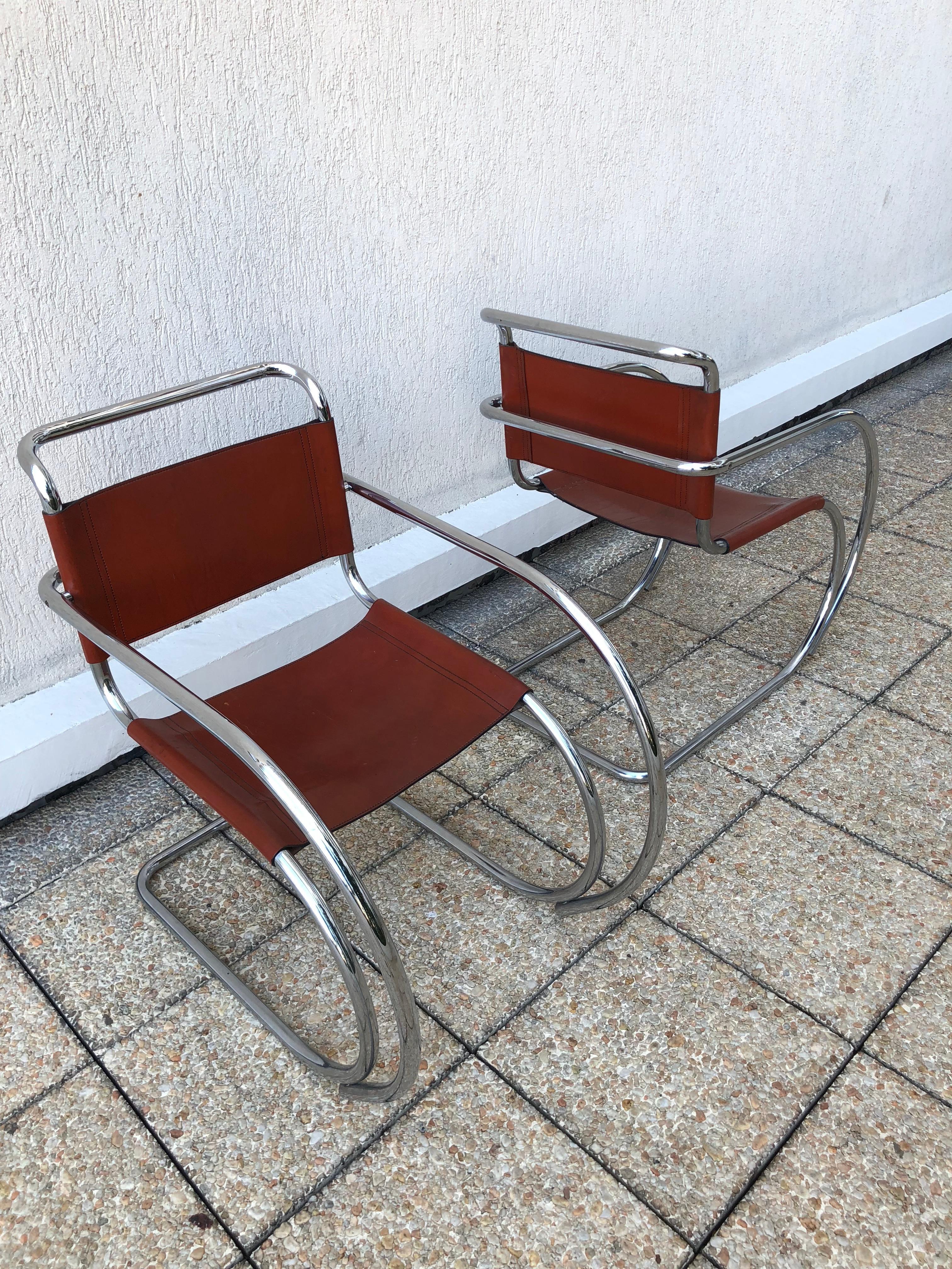 Mid-20th Century Set of Two Lounge MR20 Mies van der Rohe Chairs, 1960s For Sale
