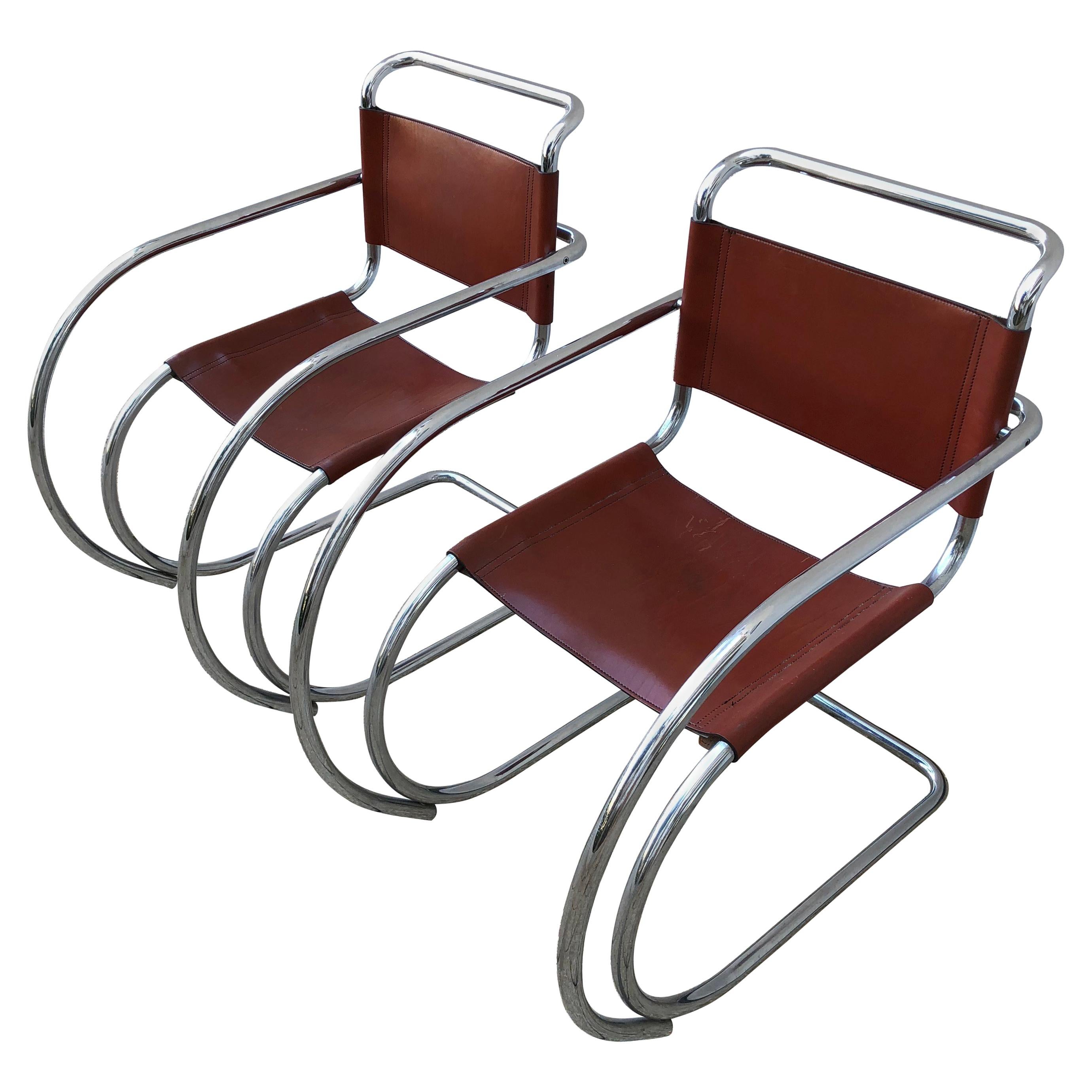 Set of Two Lounge MR20 Mies van der Rohe Chairs, 1960s For Sale