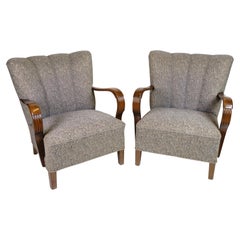 Set Of Two Loungechairs Made In Dark Wood & Floral Fabric From 1960s