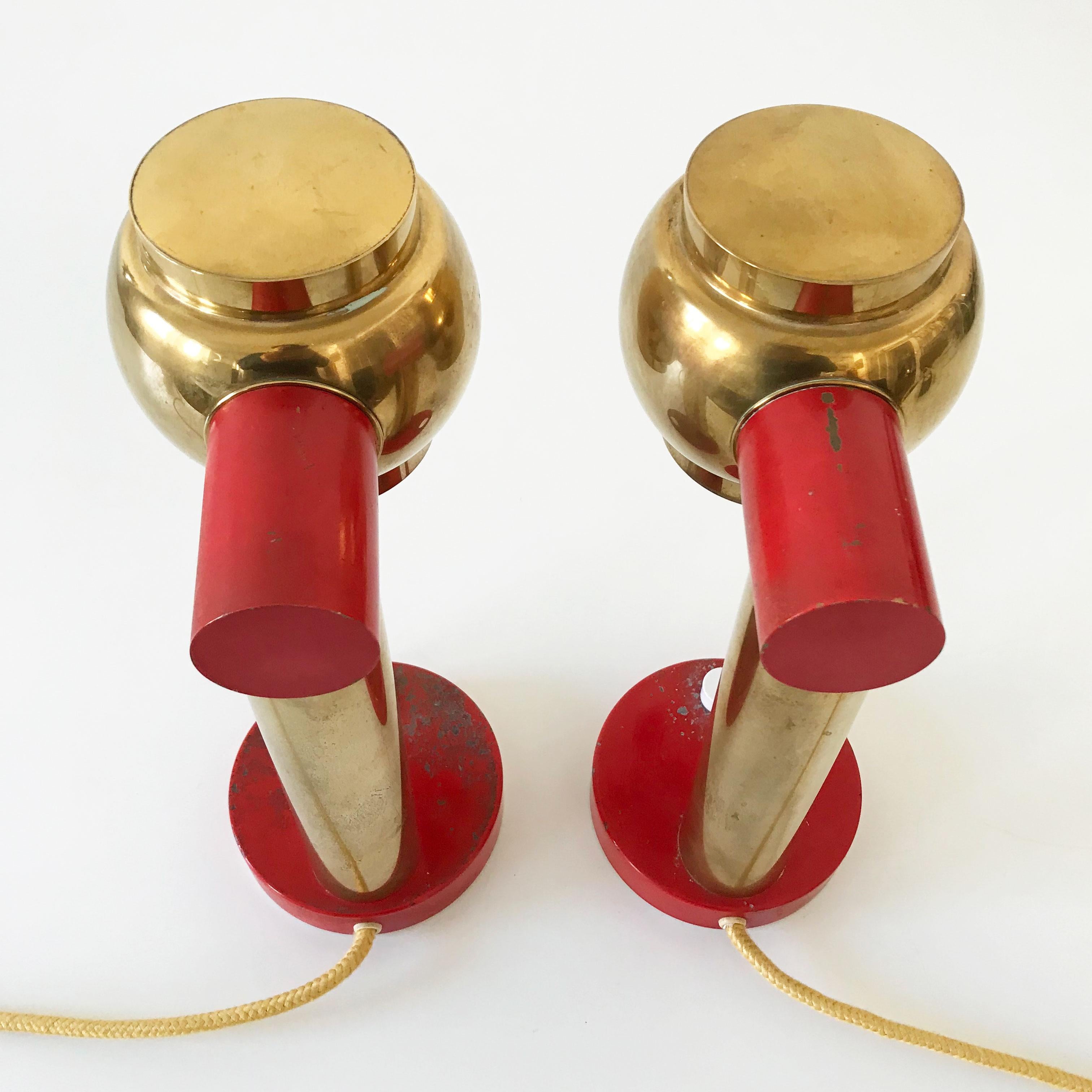 Set of Two Lovely Mid-Century Modern Brass Bedside Table Lamps, 1950s 4