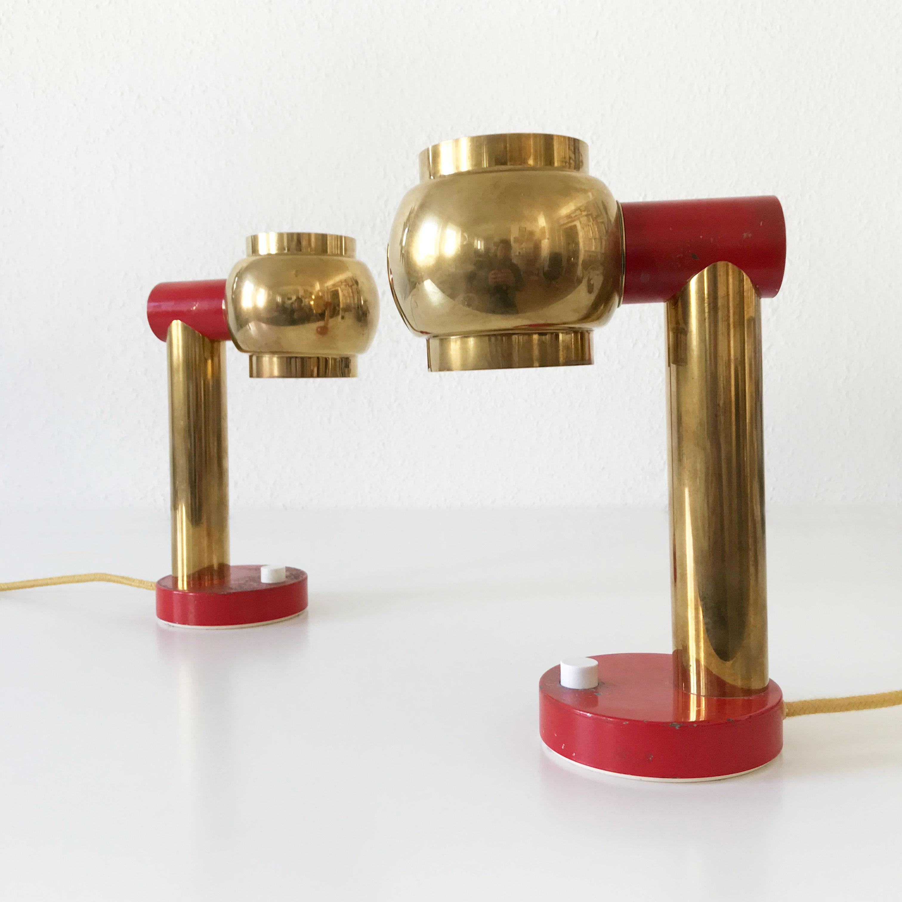 Swedish Set of Two Lovely Mid-Century Modern Brass Bedside Table Lamps, 1950s