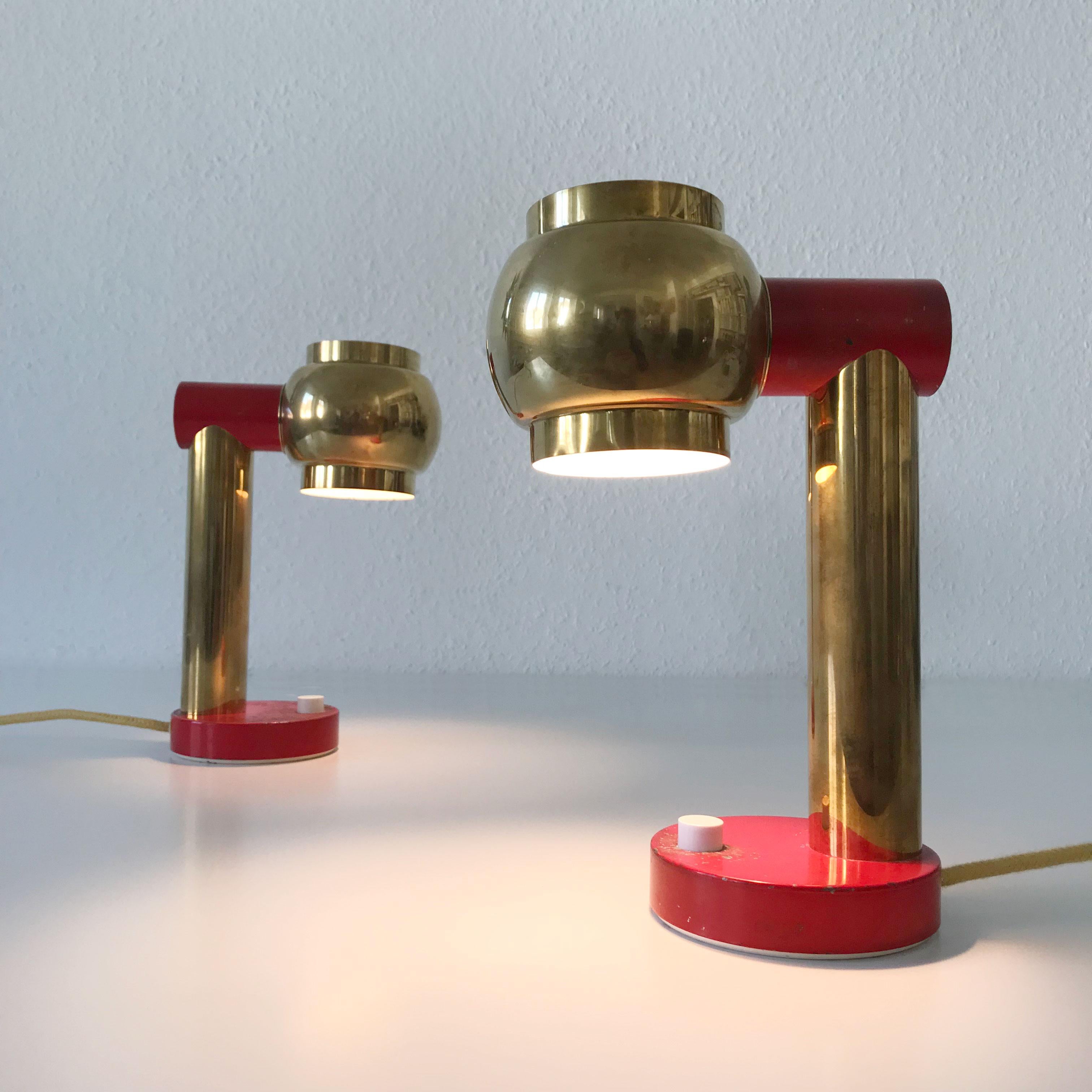 Lacquered Set of Two Lovely Mid-Century Modern Brass Bedside Table Lamps, 1950s