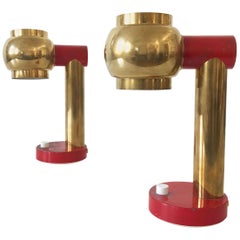 Set of Two Lovely Mid-Century Modern Brass Bedside Table Lamps, 1950s