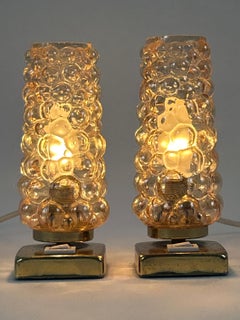Set of Two Lovely Brass & Bubble Glass Bedside Table Lamps by TEKA Germany 1950s
