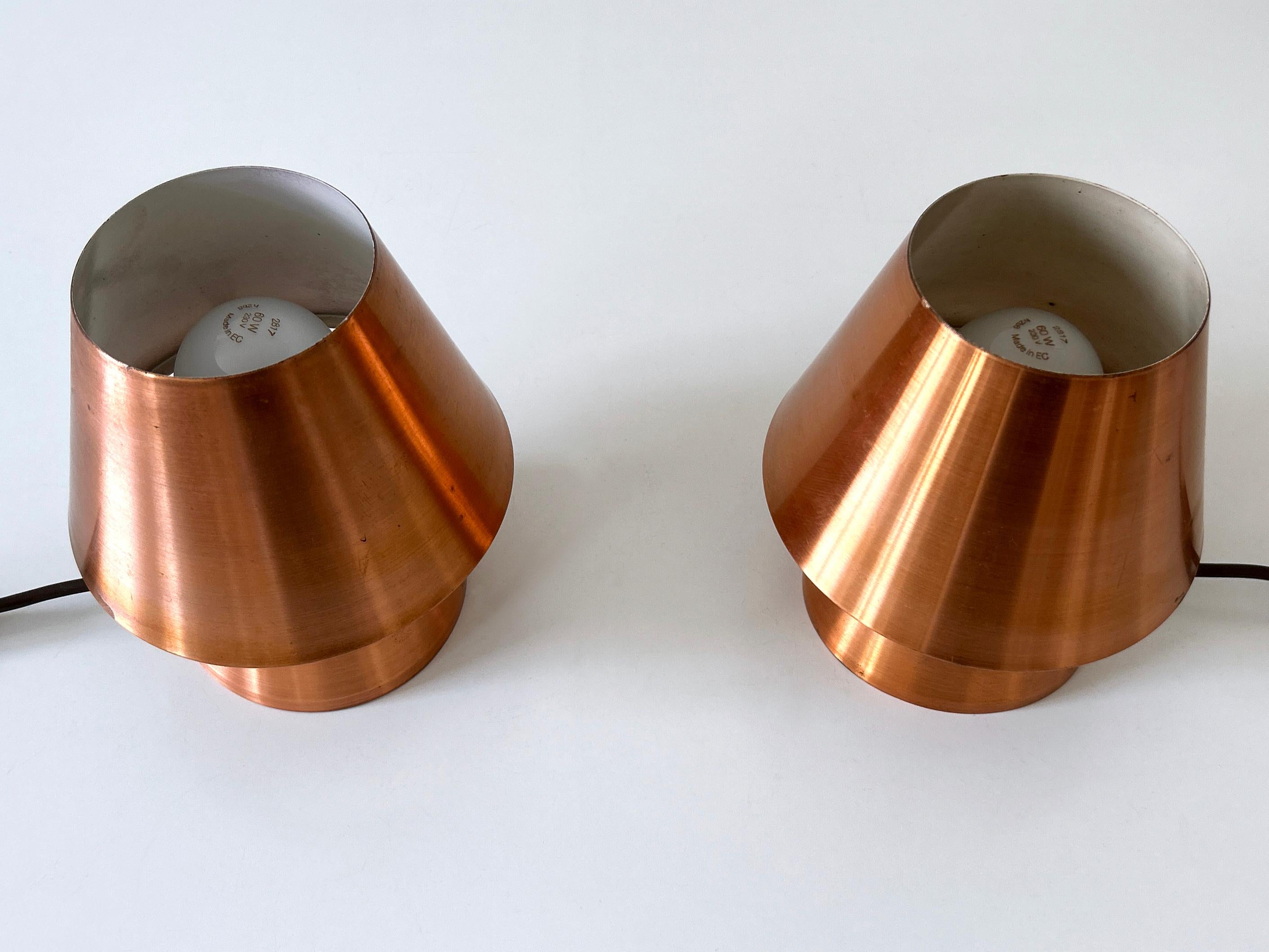 Set of Two Lovely Mid Century Modern Copper Bedside Table Lamps Germany 1960s For Sale 7
