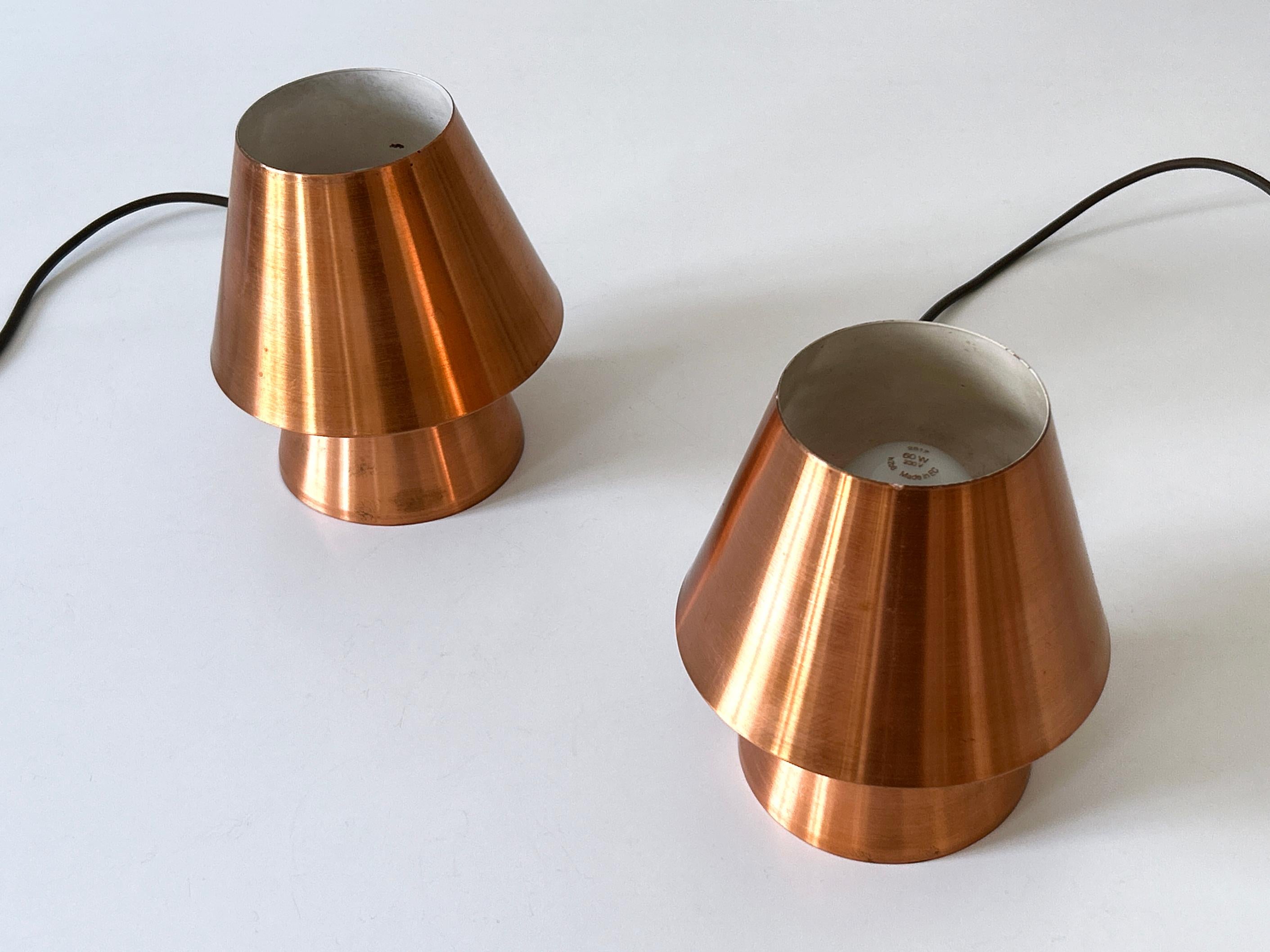 Set of Two Lovely Mid Century Modern Copper Bedside Table Lamps Germany 1960s For Sale 8
