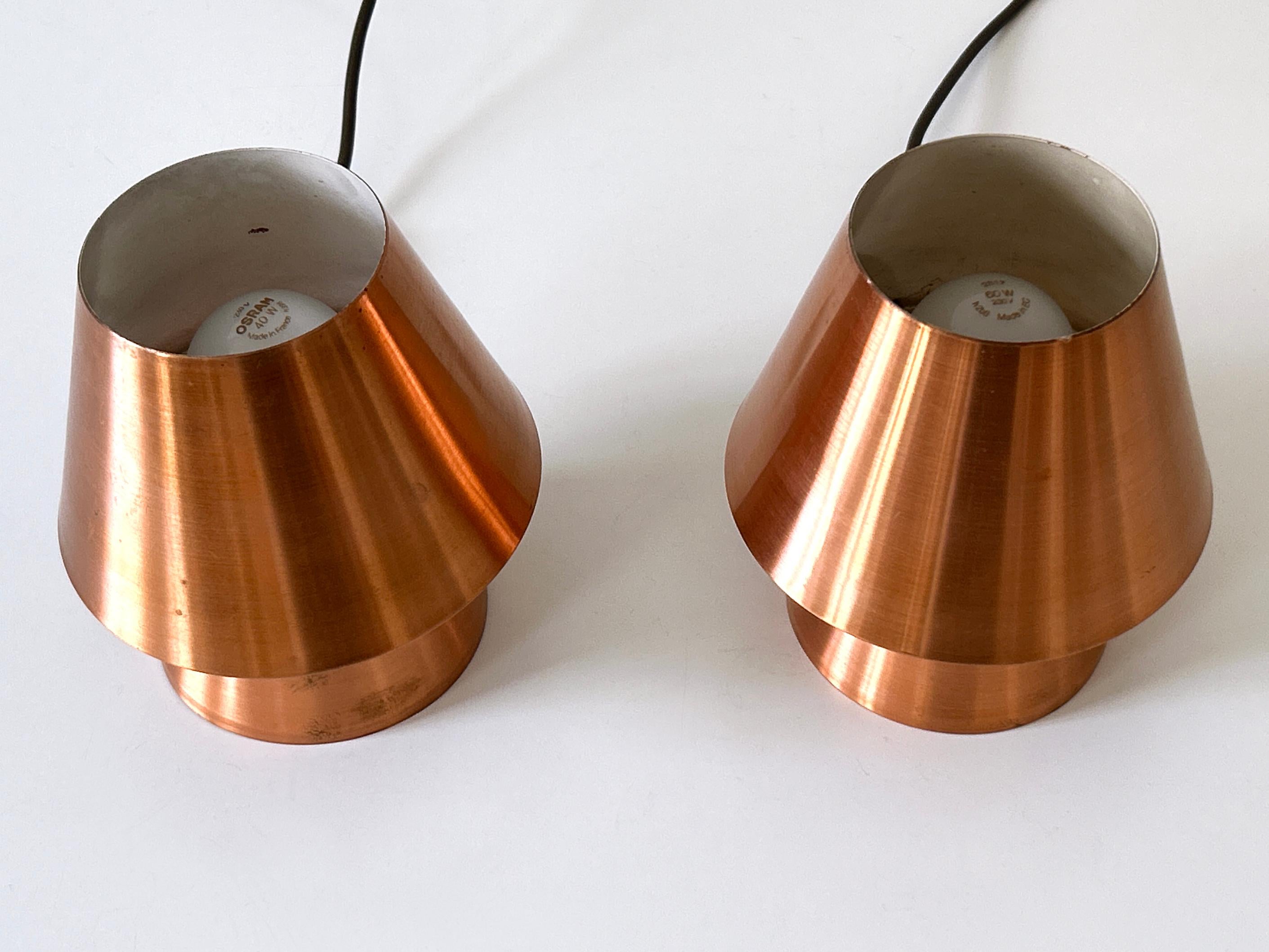 Set of Two Lovely Mid Century Modern Copper Bedside Table Lamps Germany 1960s For Sale 11