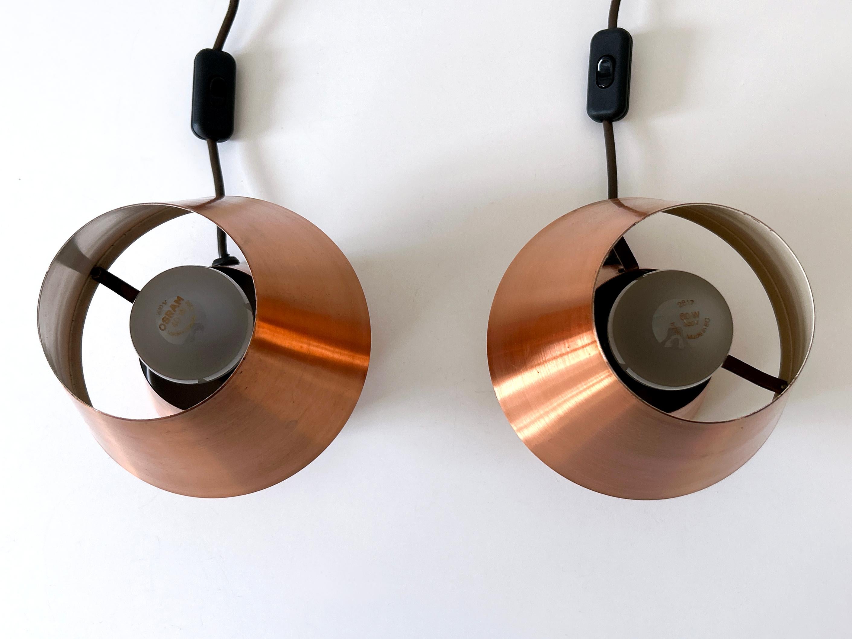 Set of Two Lovely Mid Century Modern Copper Bedside Table Lamps Germany 1960s For Sale 12