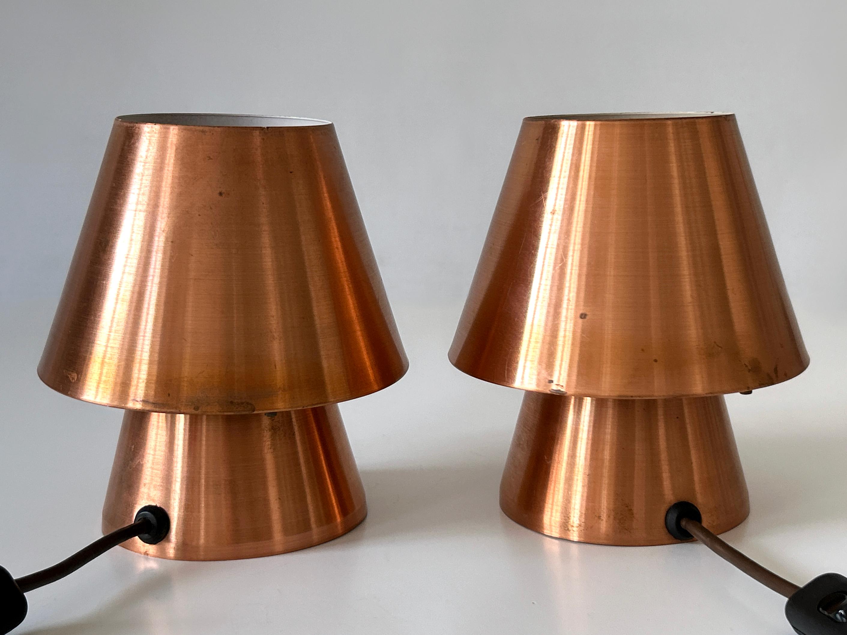 Set of Two Lovely Mid Century Modern Copper Bedside Table Lamps Germany 1960s For Sale 13