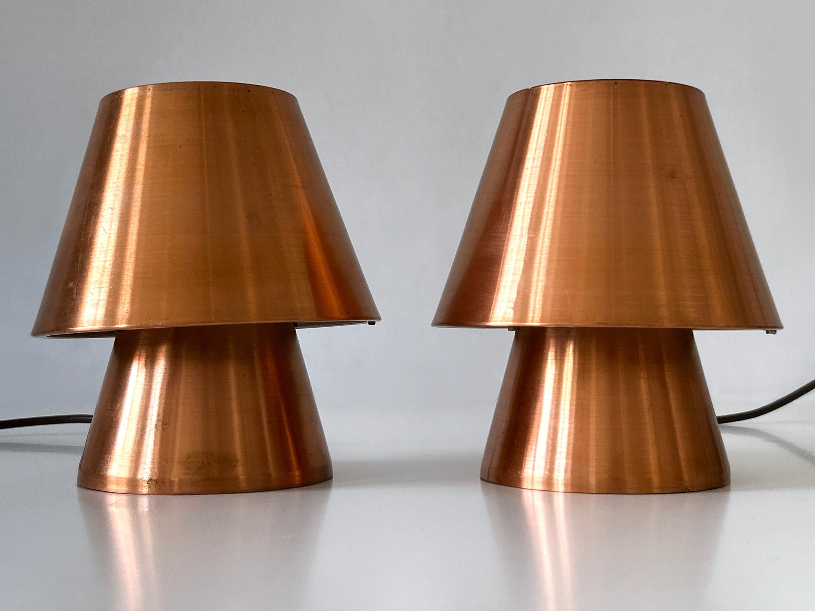 Mid-Century Modern Set of Two Lovely Mid Century Modern Copper Bedside Table Lamps Germany 1960s For Sale