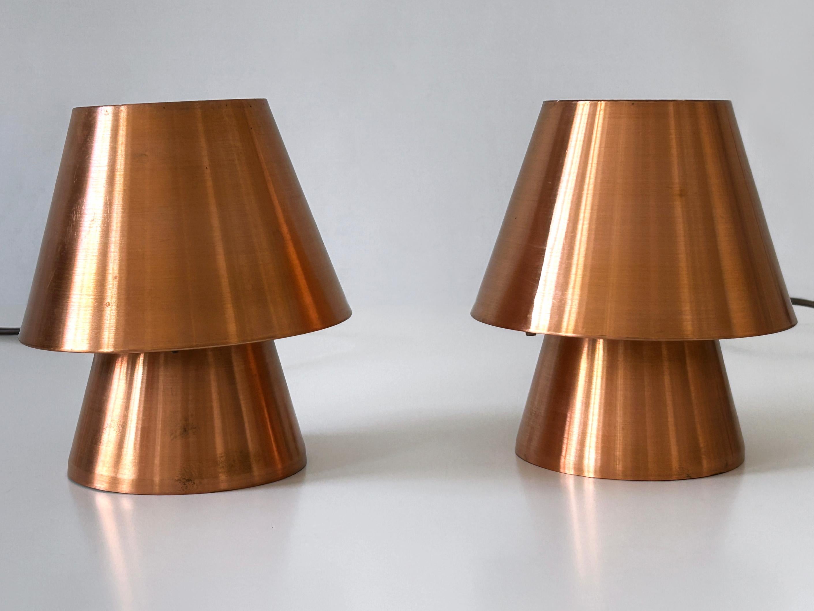 Mid-20th Century Set of Two Lovely Mid Century Modern Copper Bedside Table Lamps Germany 1960s For Sale