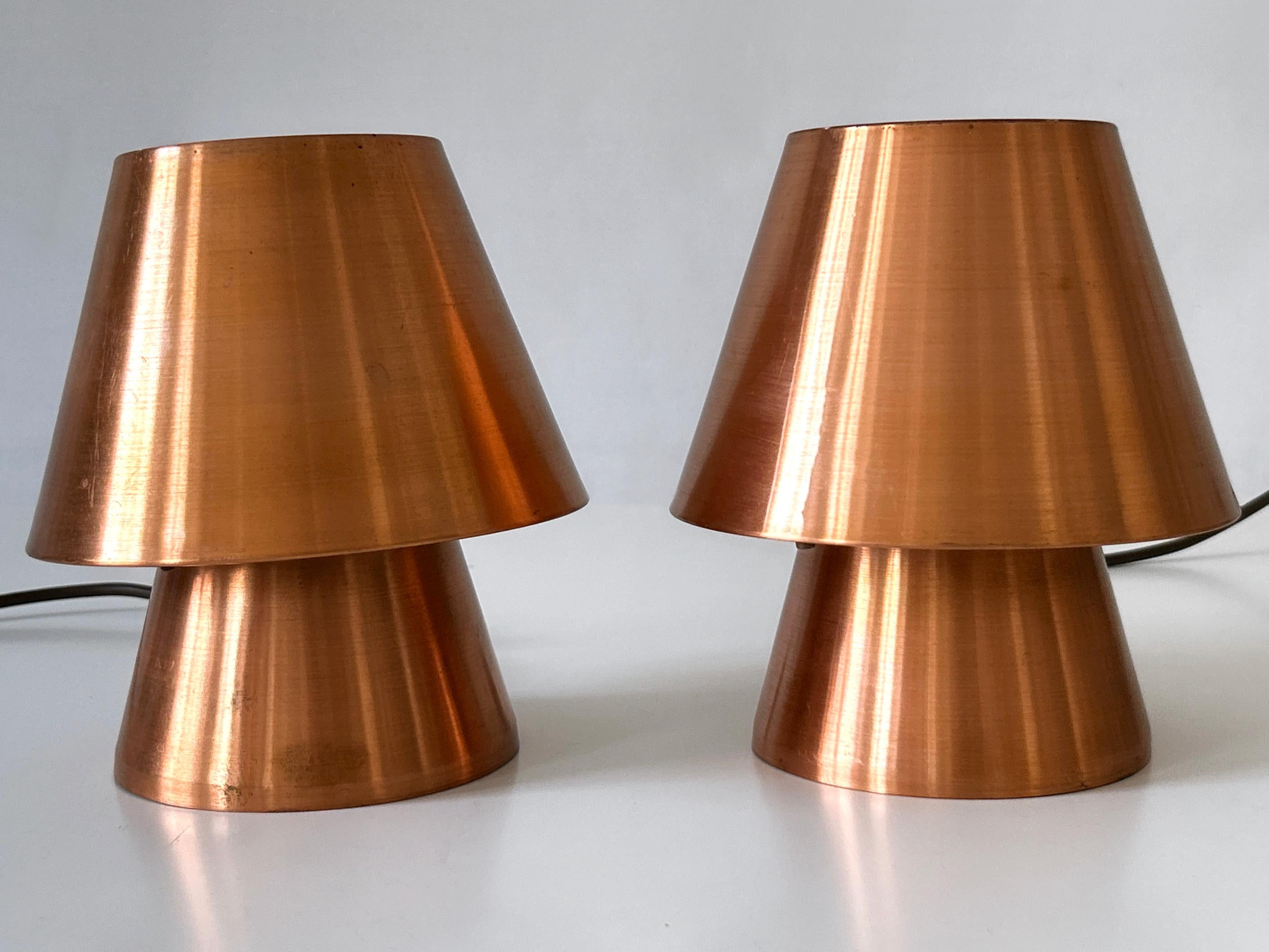 Set of Two Lovely Mid Century Modern Copper Bedside Table Lamps Germany 1960s For Sale 1
