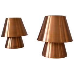 Set of Two Lovely Mid Century Modern Copper Bedside Table Lamps Germany 1960s