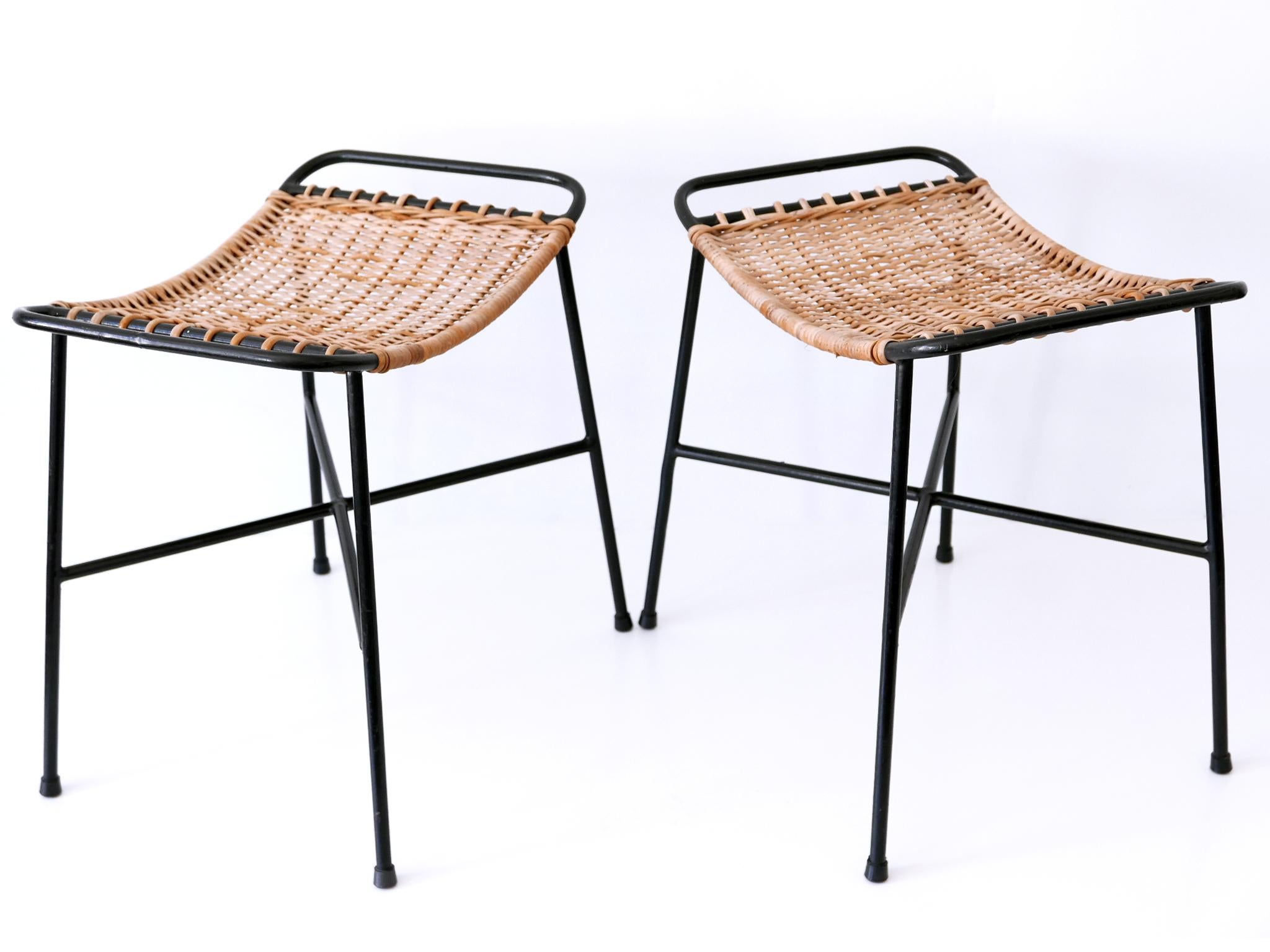 Mid-20th Century Set of Two Lovely Mid-Century Modern Rattan Stools Germany 1960s For Sale