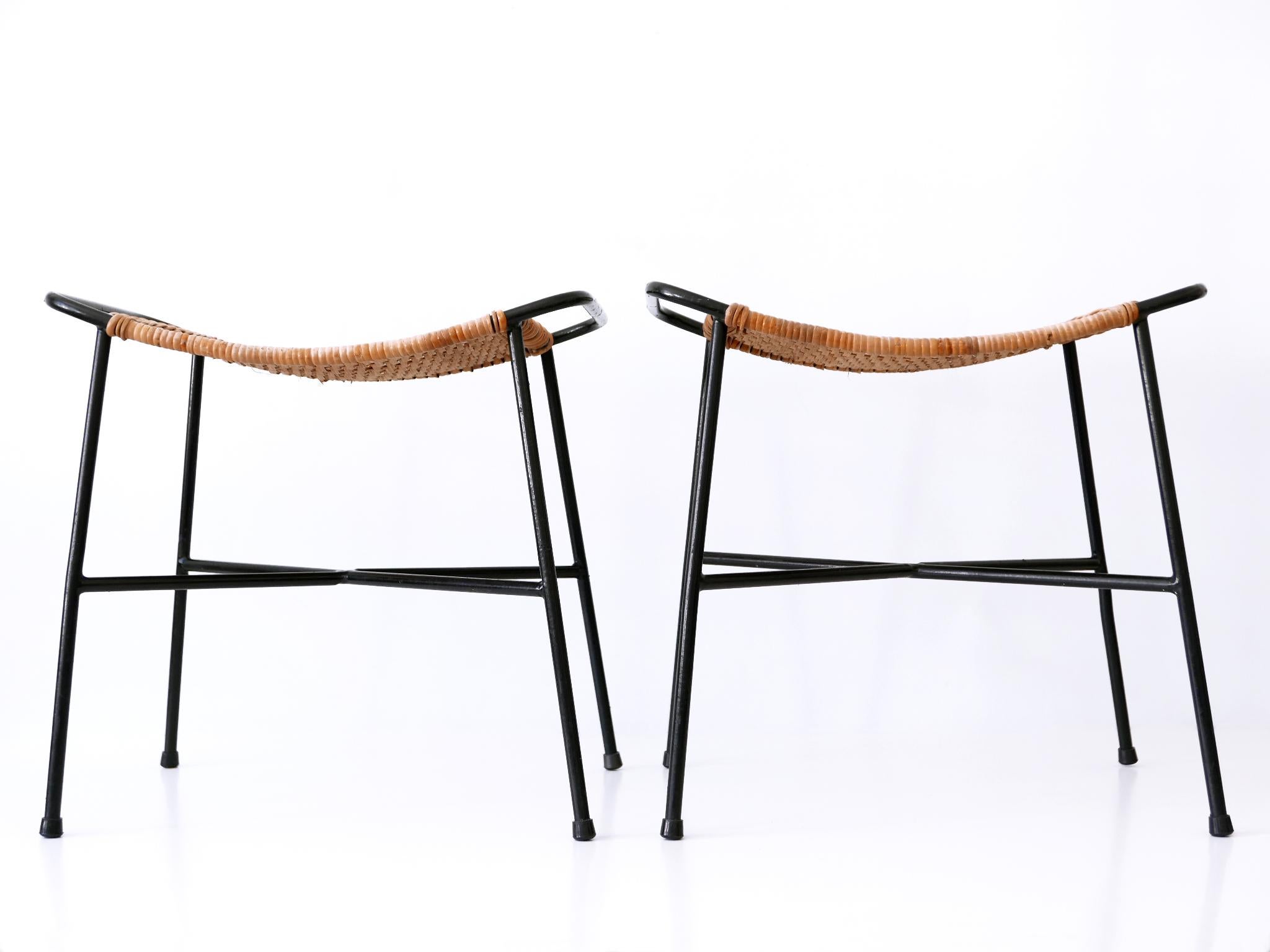 Set of Two Lovely Mid-Century Modern Rattan Stools Germany 1960s For Sale 1