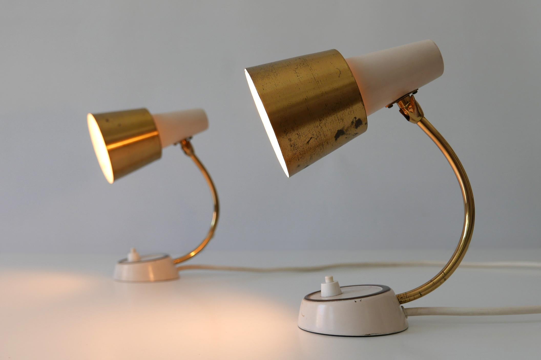Brass Set of Two Mid-Century Modern Bedside Table Lamps or Wall Lights, 1950s, Germany For Sale