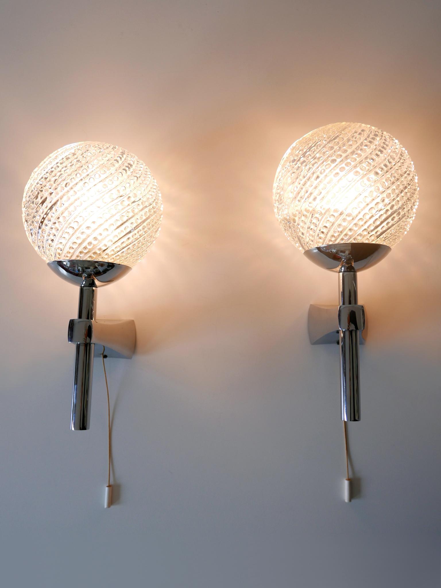 Plated Set of Two Lovely Mid-Century Modern Textured Glass Sconces or Wall Lamps 1970s For Sale