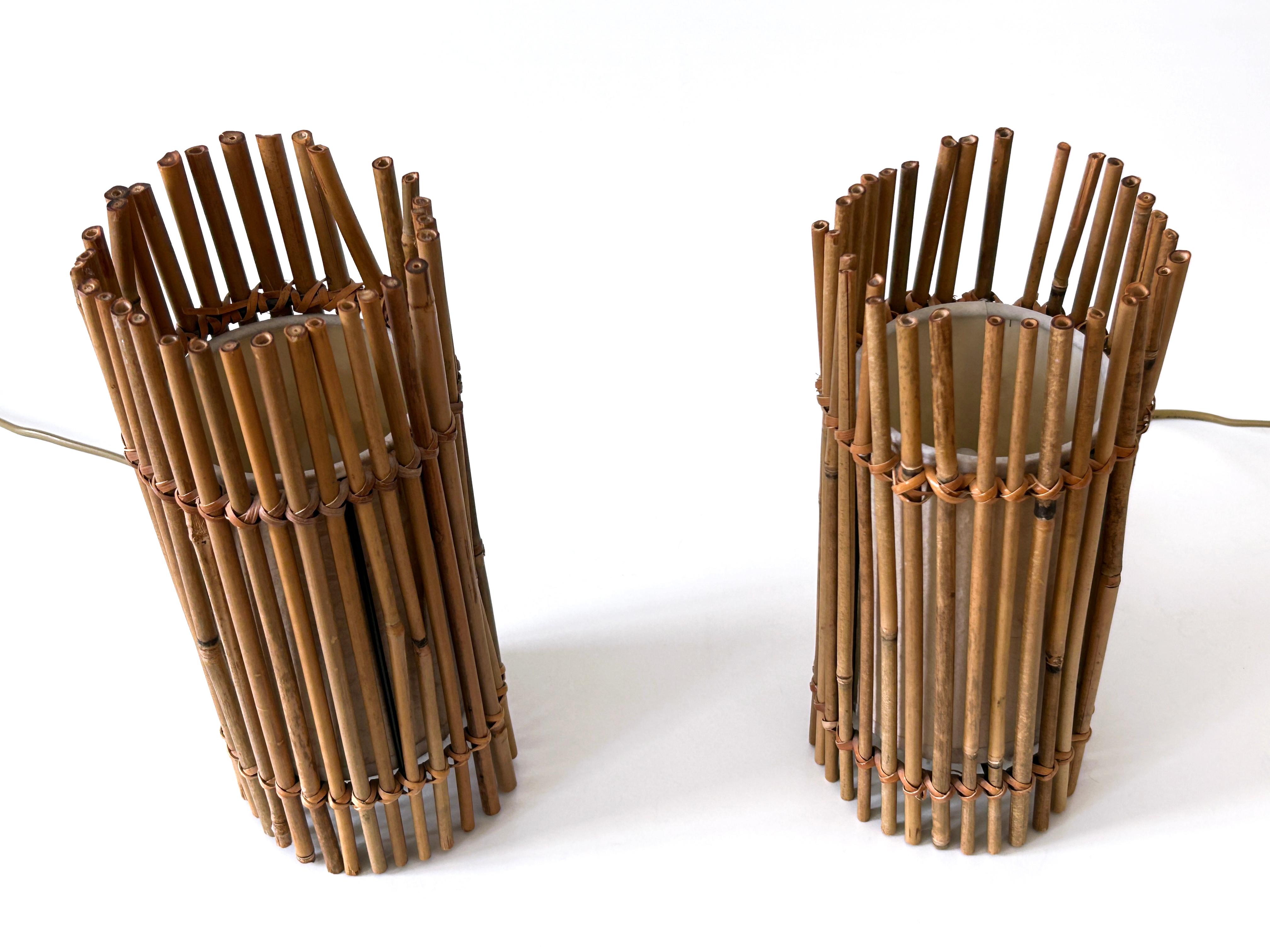 Set of Two Lovely Vintage Bamboo Bedside Table Lamps Germany 1980s For Sale 4
