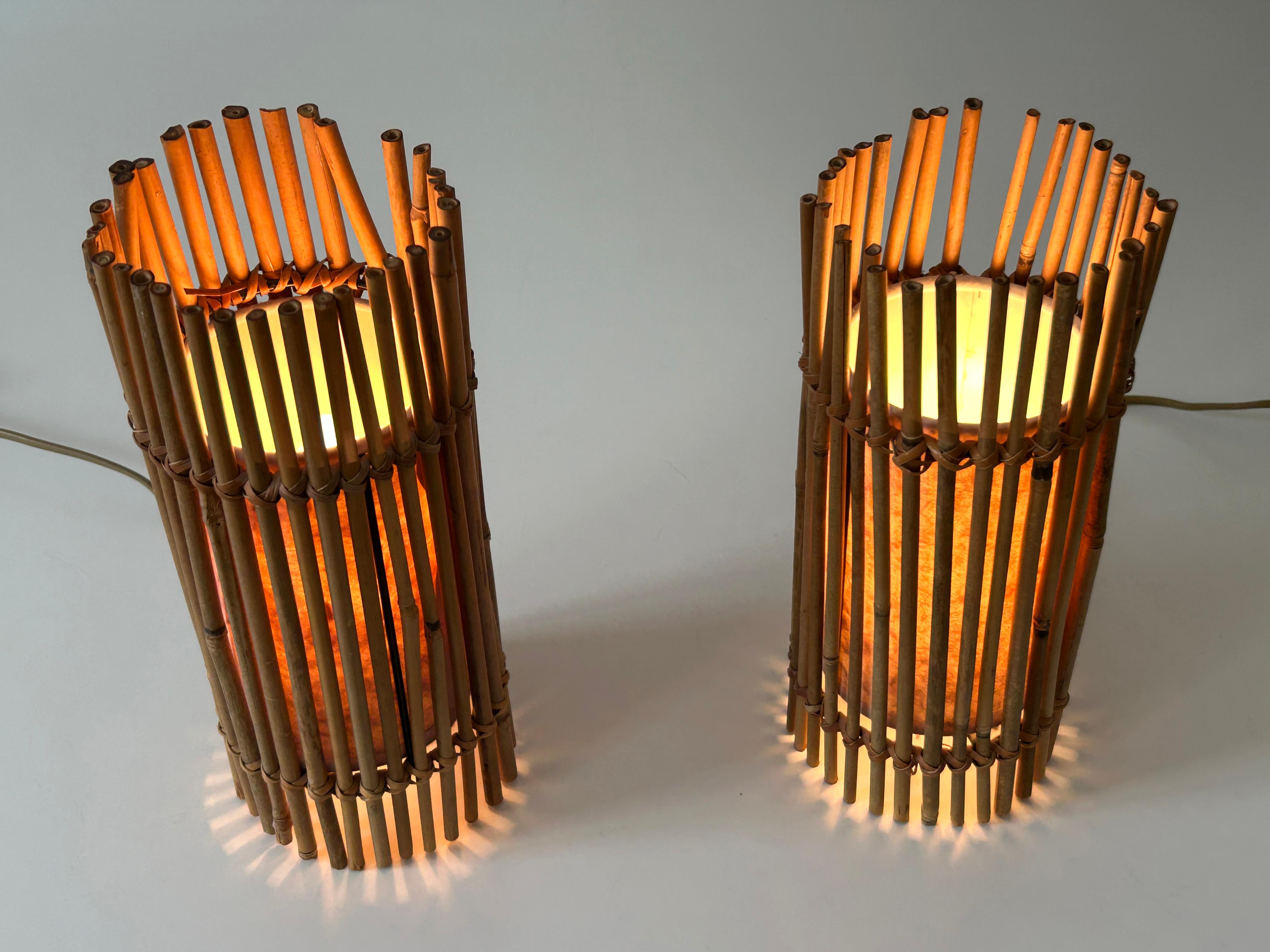 Set of Two Lovely Vintage Bamboo Bedside Table Lamps Germany 1980s For Sale 5