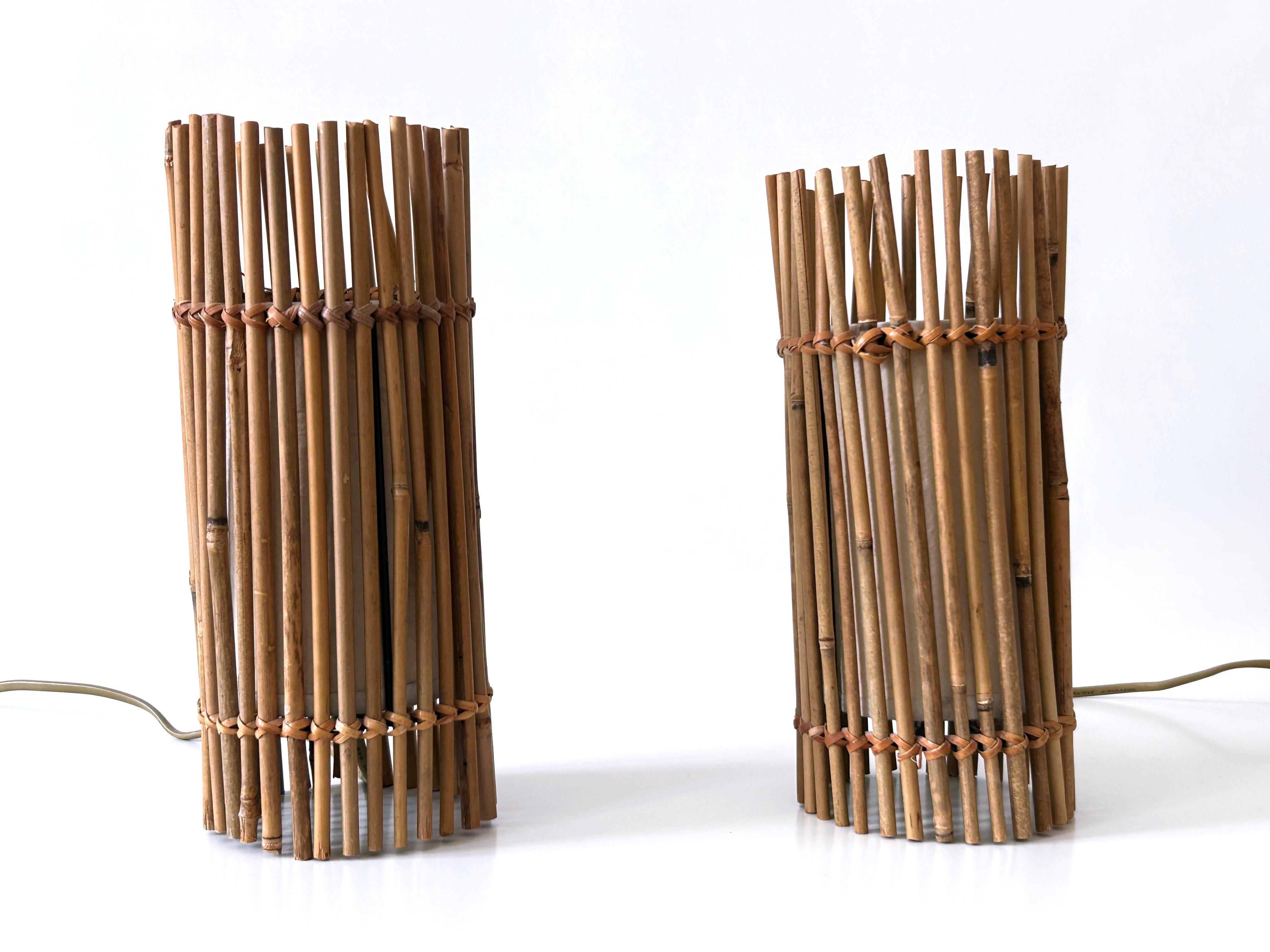 Set of Two Lovely Vintage Bamboo Bedside Table Lamps Germany 1980s For Sale 6
