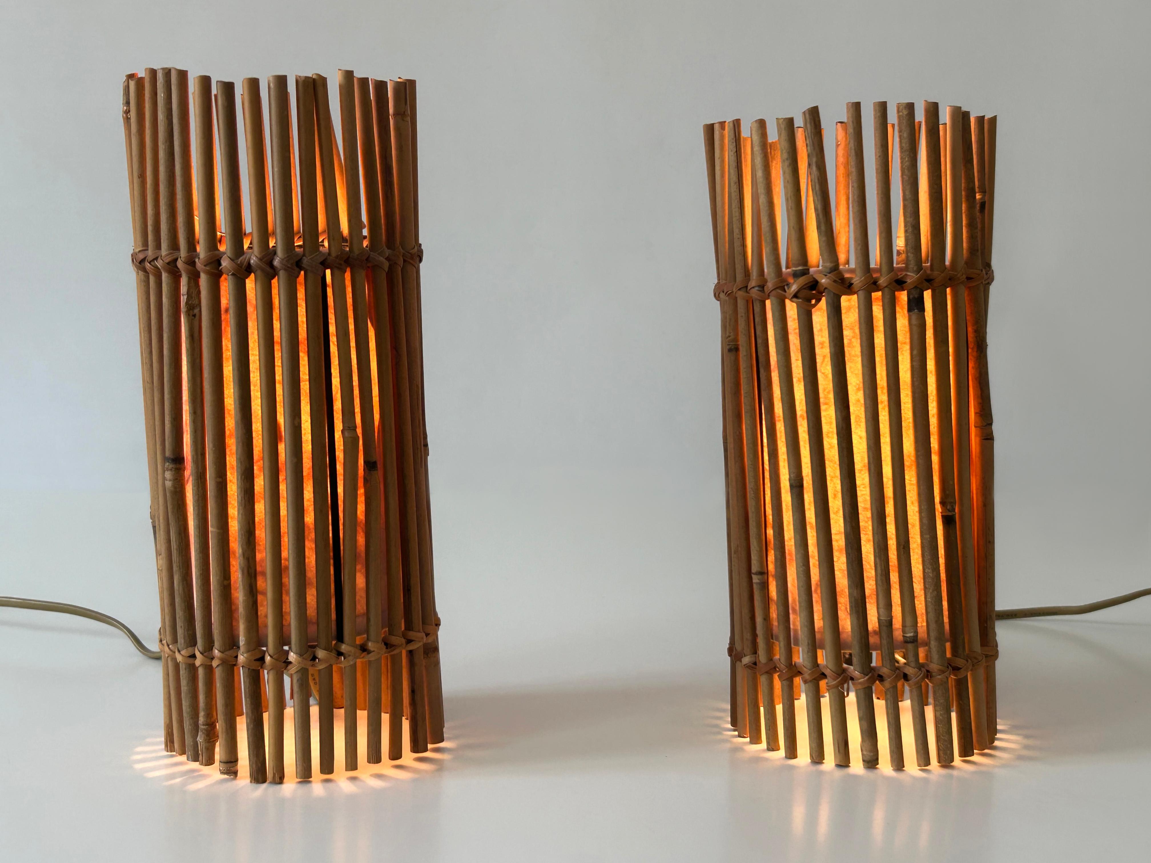 Set of Two Lovely Vintage Bamboo Bedside Table Lamps Germany 1980s For Sale 7