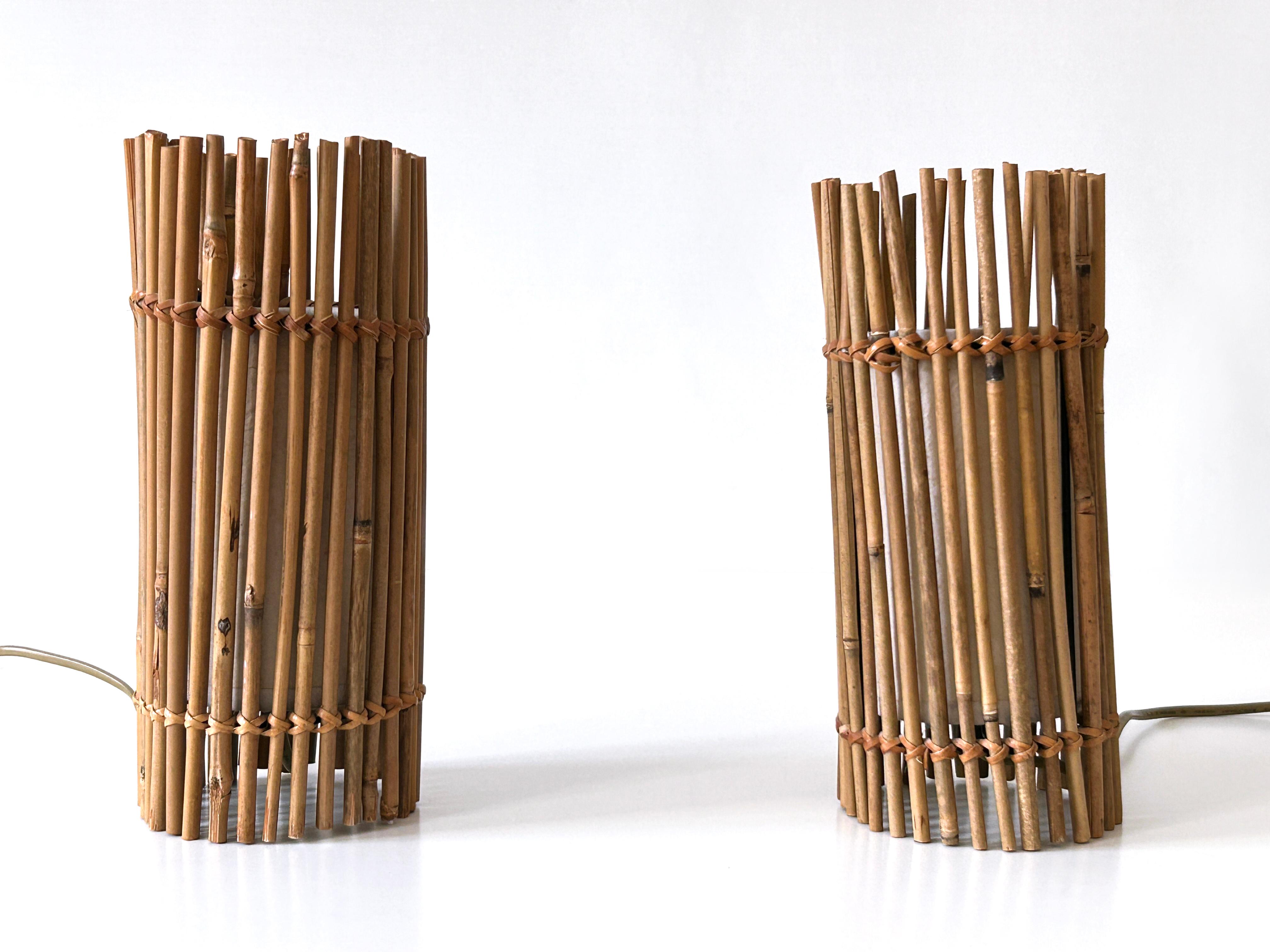 Set of Two Lovely Vintage Bamboo Bedside Table Lamps Germany 1980s For Sale 10