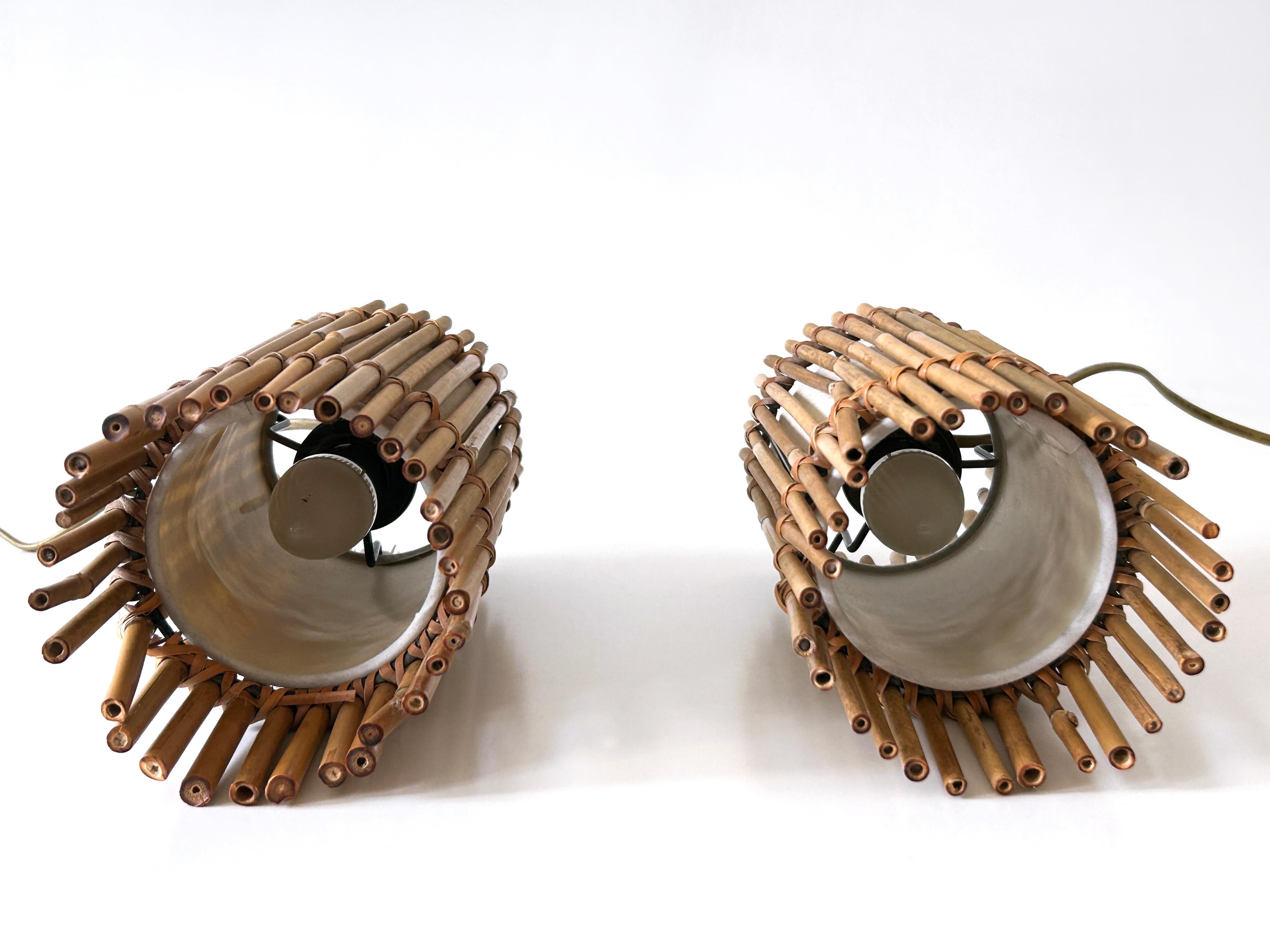 Set of Two Lovely Vintage Bamboo Bedside Table Lamps Germany 1980s For Sale 12