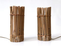 Set of Two Lovely Vintage Bamboo Bedside Table Lamps Germany 1980s