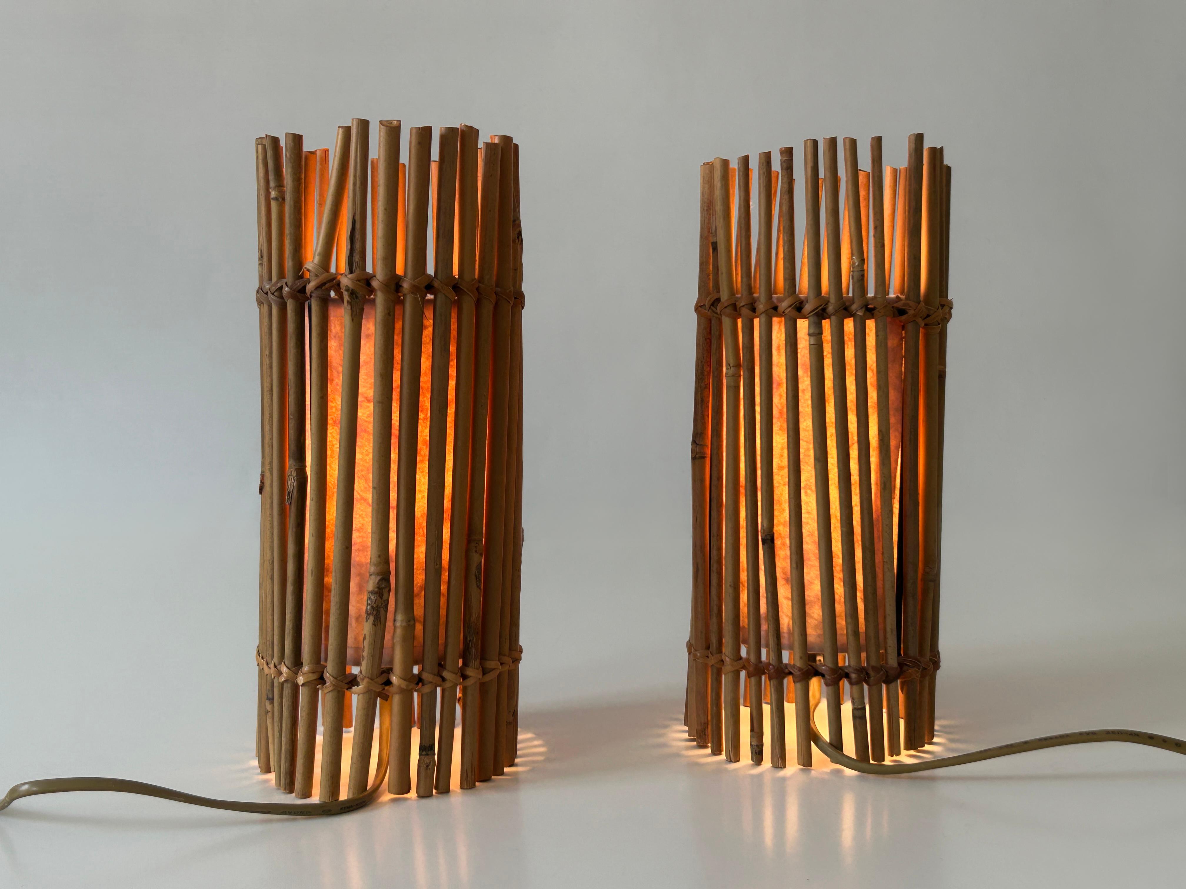 Late 20th Century Set of Two Lovely Vintage Bamboo Bedside Table Lamps Germany 1980s For Sale