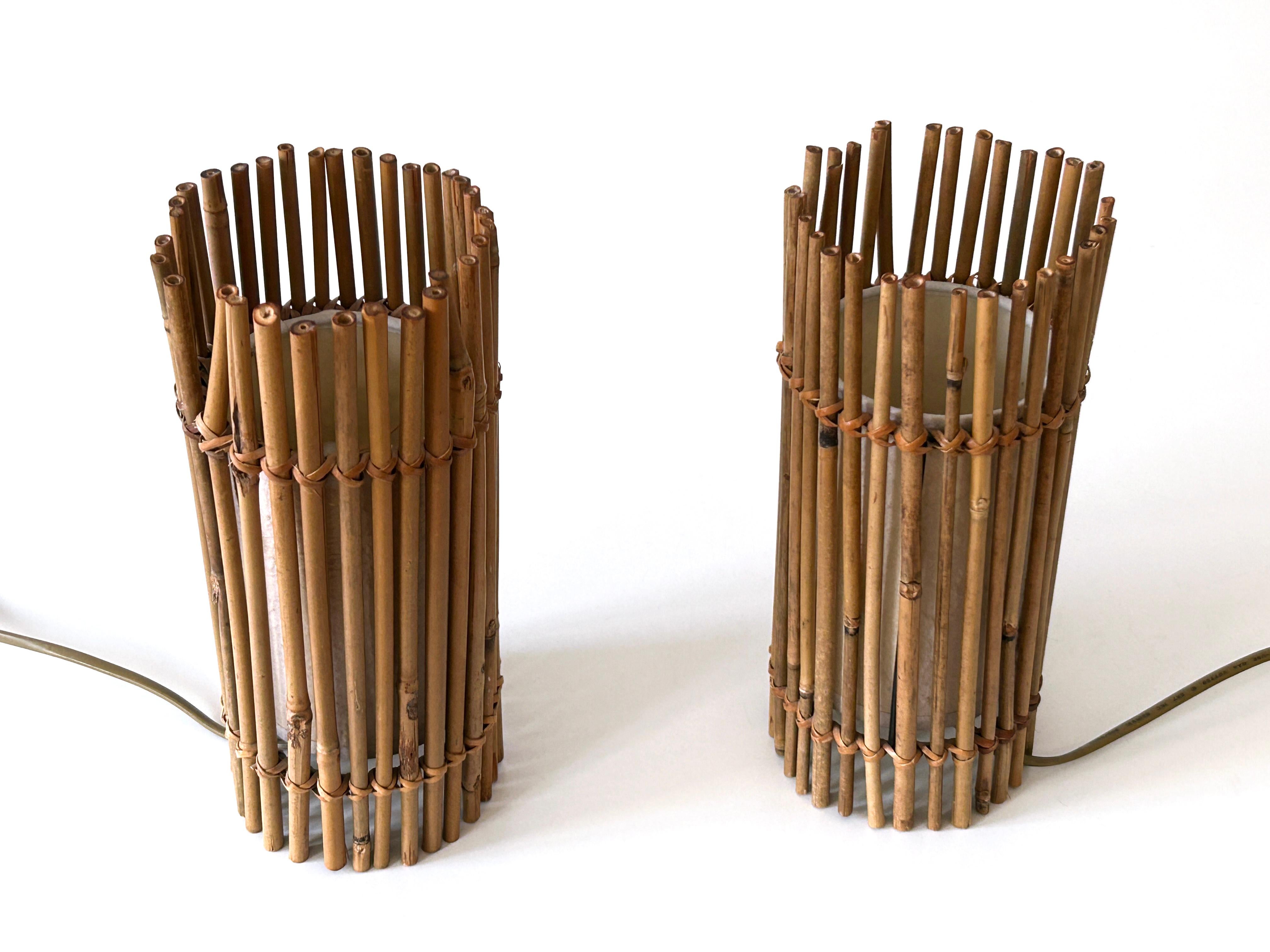 Metal Set of Two Lovely Vintage Bamboo Bedside Table Lamps Germany 1980s For Sale