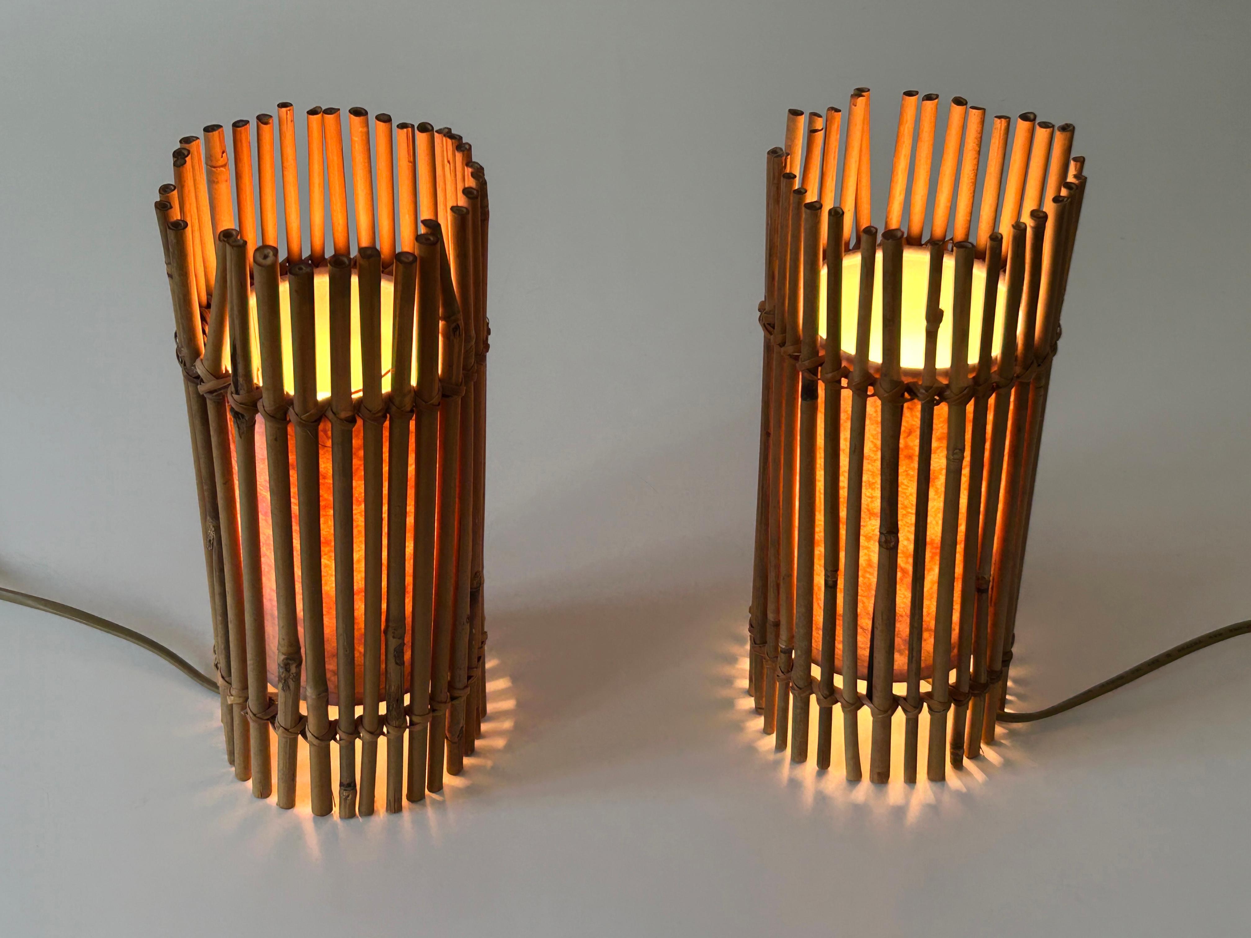 Set of Two Lovely Vintage Bamboo Bedside Table Lamps Germany 1980s For Sale 1