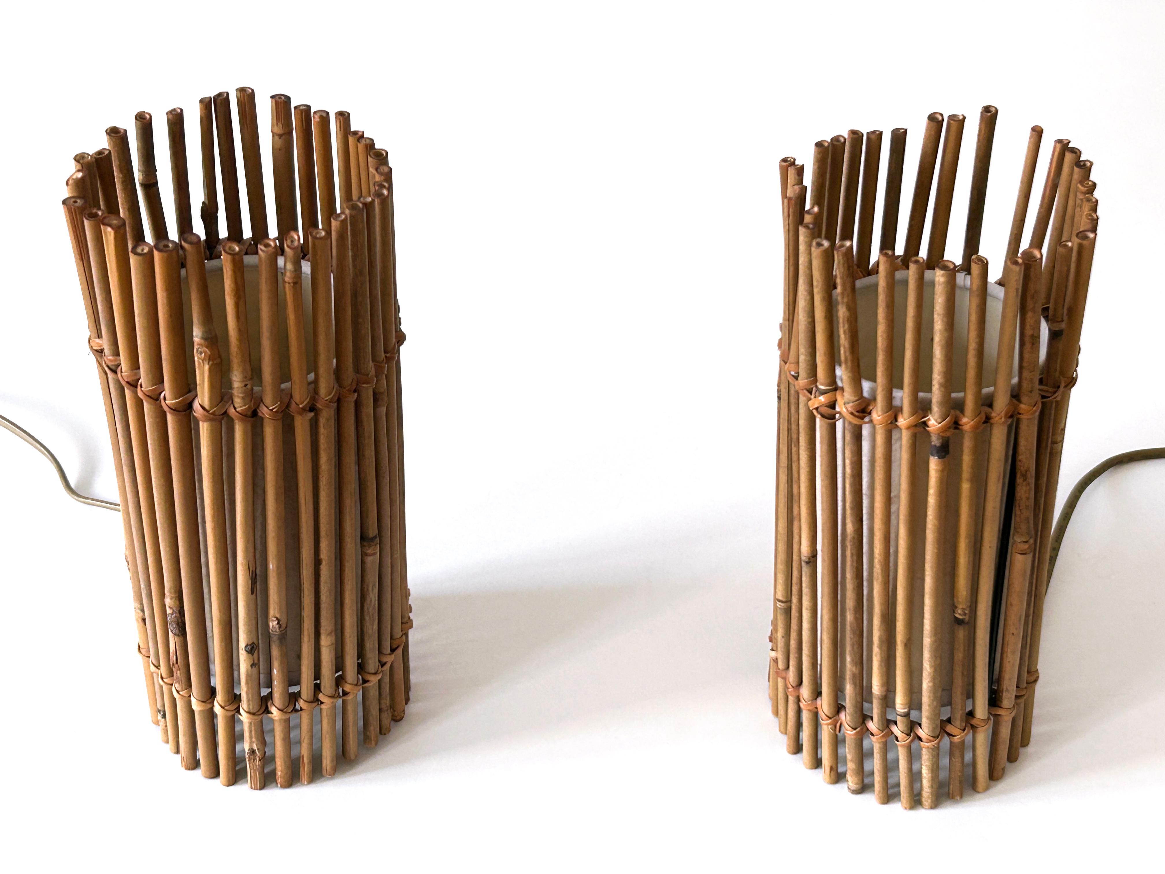 Set of Two Lovely Vintage Bamboo Bedside Table Lamps Germany 1980s For Sale 2