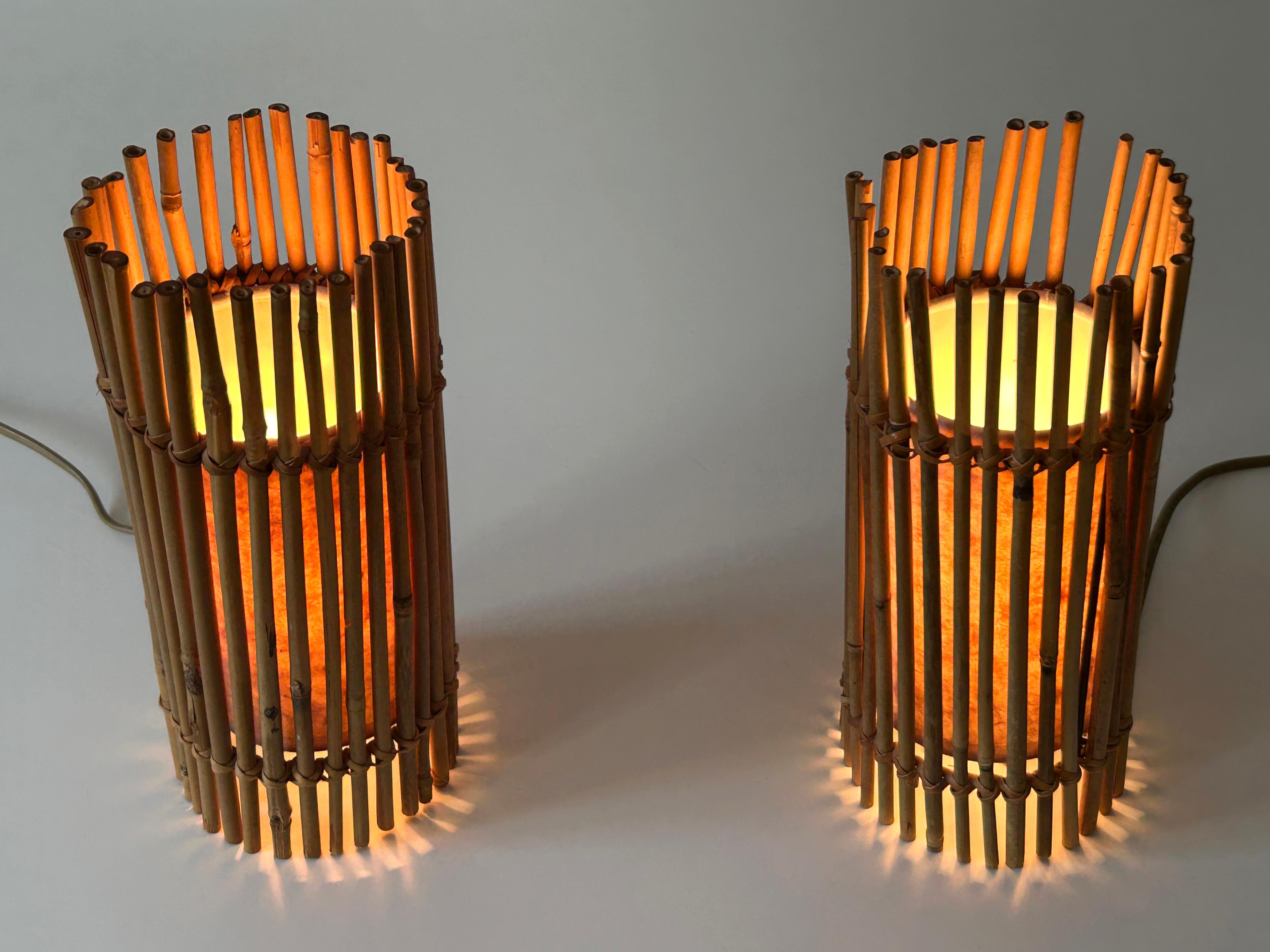 Set of Two Lovely Vintage Bamboo Bedside Table Lamps Germany 1980s For Sale 3