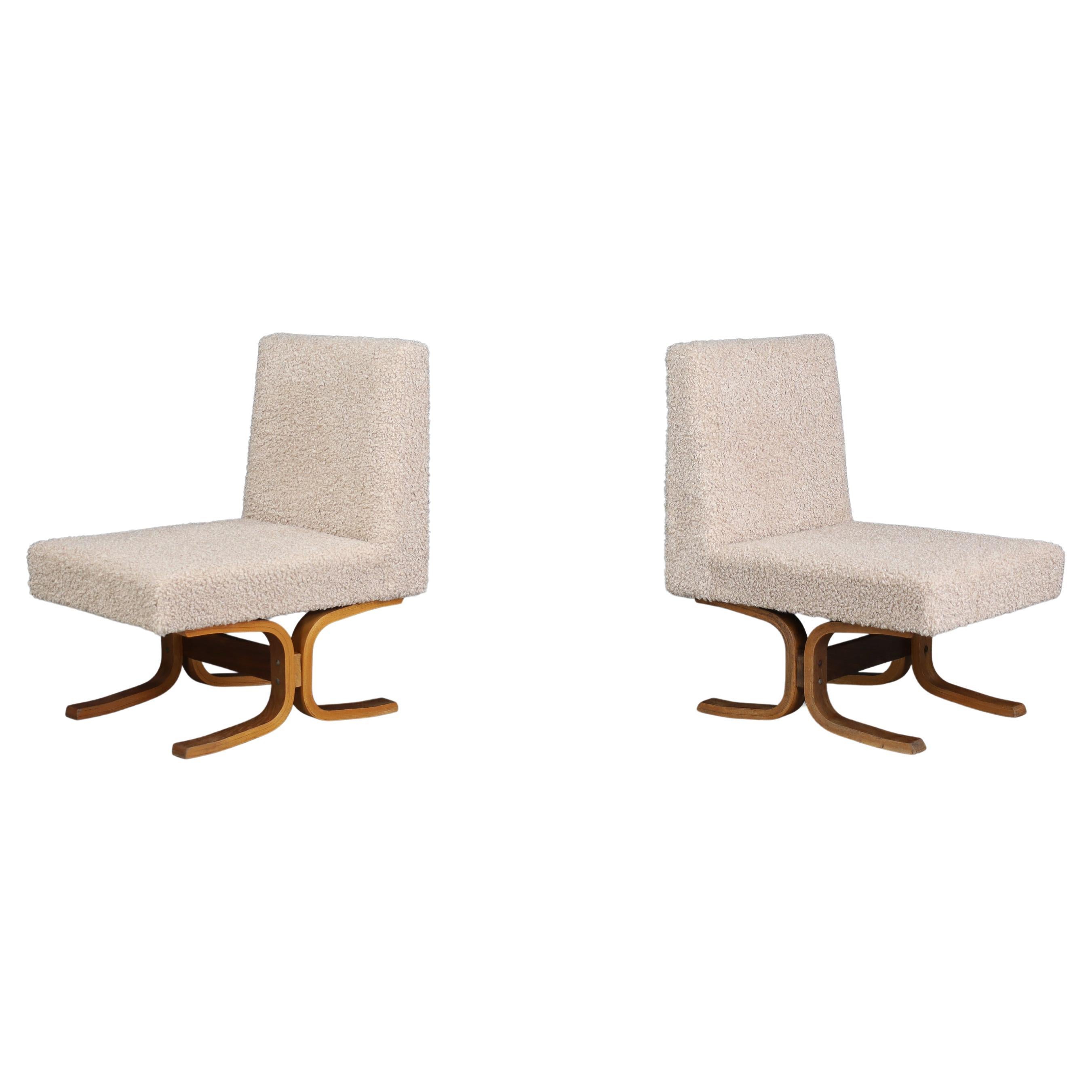 Set of Two Ludvik Volak Bentwood Lounge Chairs in Soft Teddy Upholstery, CZ 1960