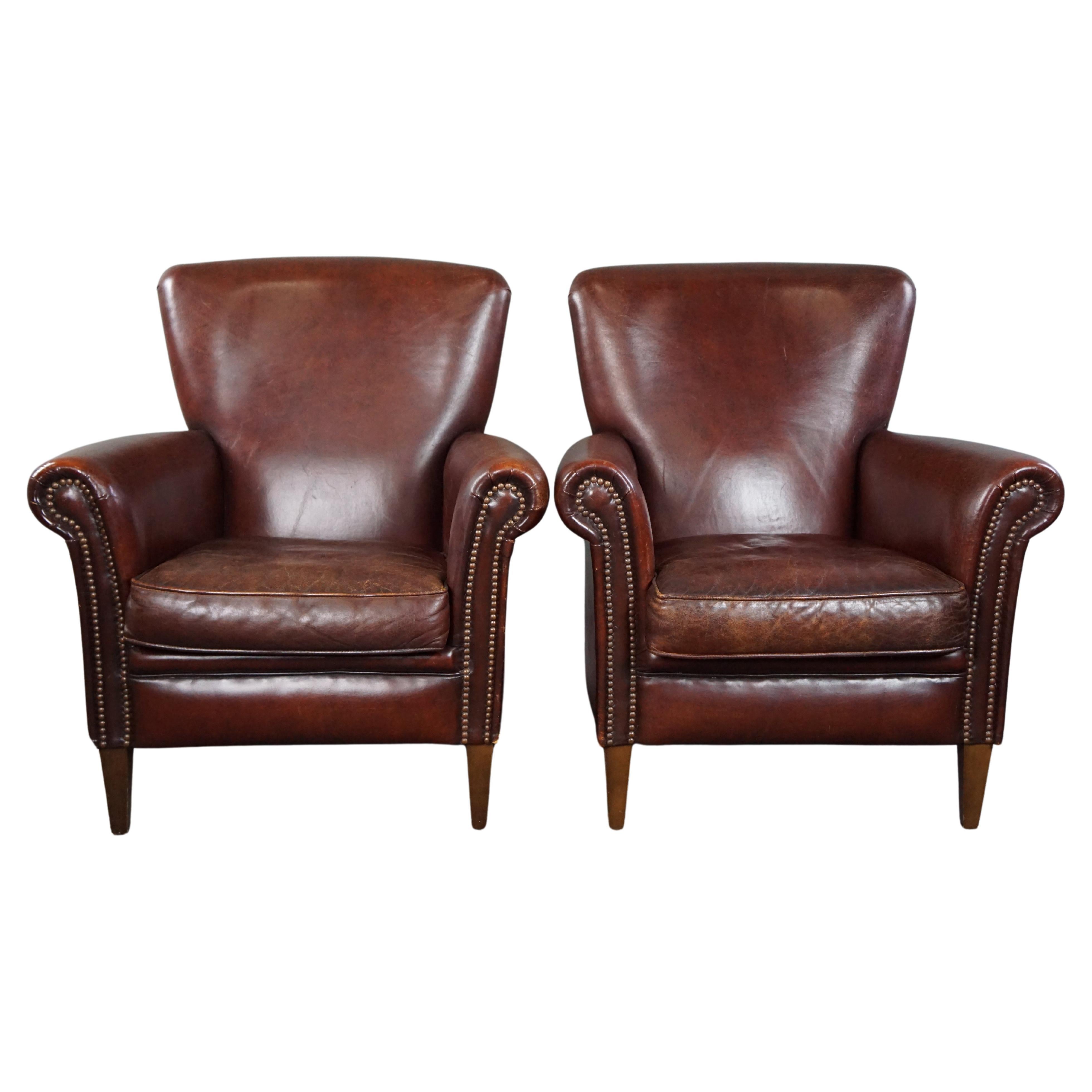 Set of two luxurious sheepskin armchairs with high backrest
