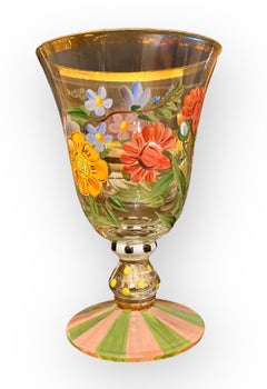 Set of Two Mackenzie- Childs Flower Market Hand-Painted Champagne Glasses
