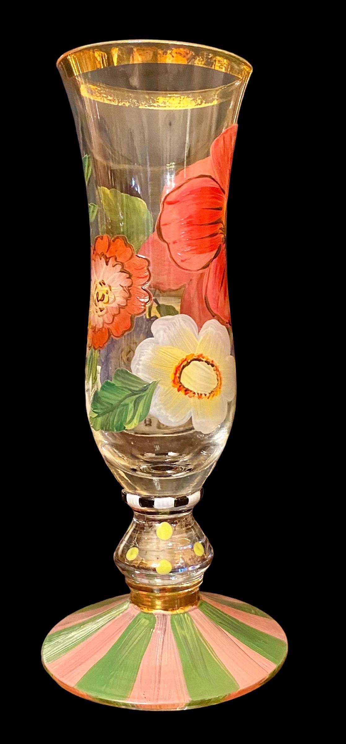 Set of Two MacKenzie- Childs Flower Market Hand-Painted Champagne Glasses  2