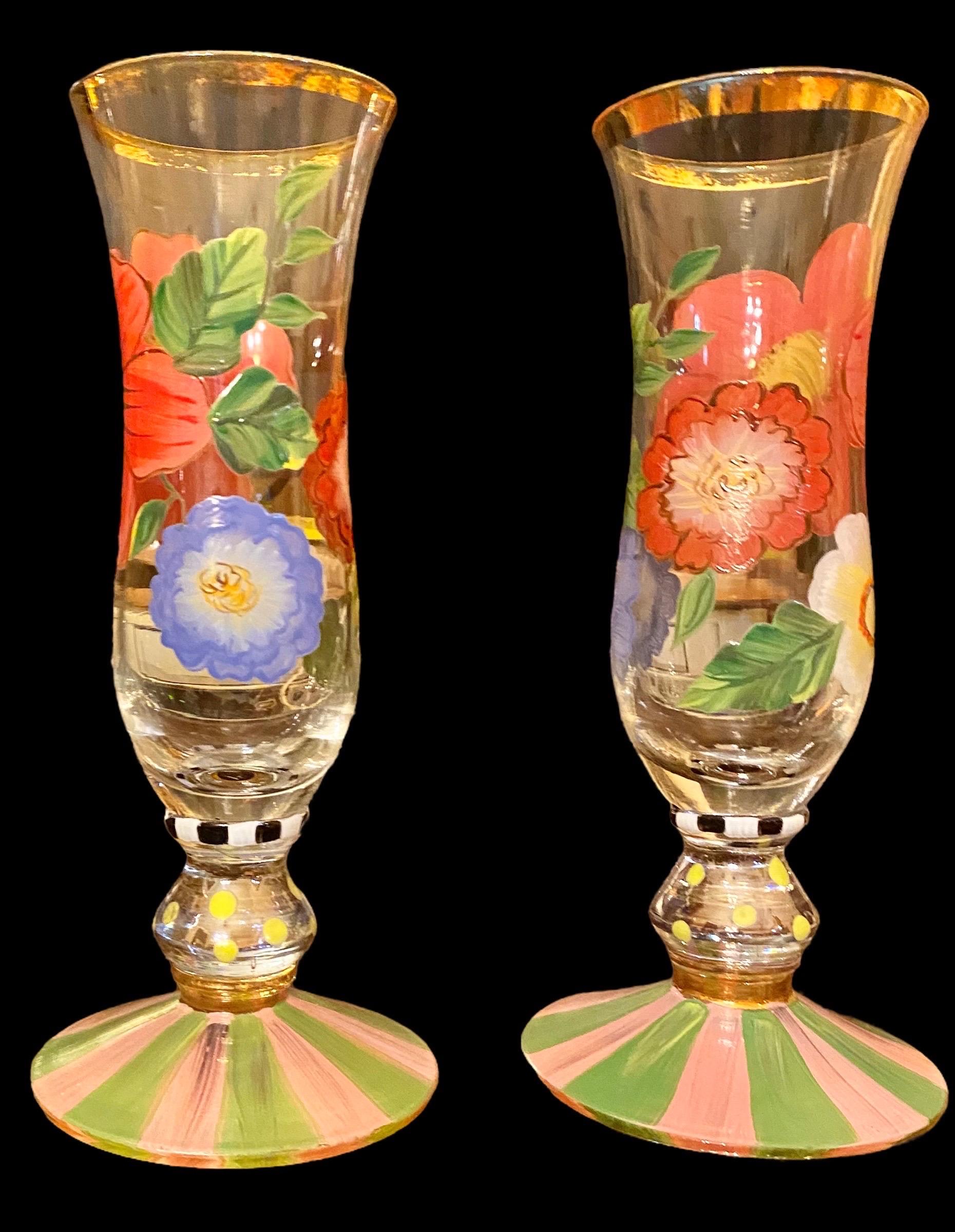 Set of Two MacKenzie- Childs Flower Market Hand-Painted Champagne Glasses  3