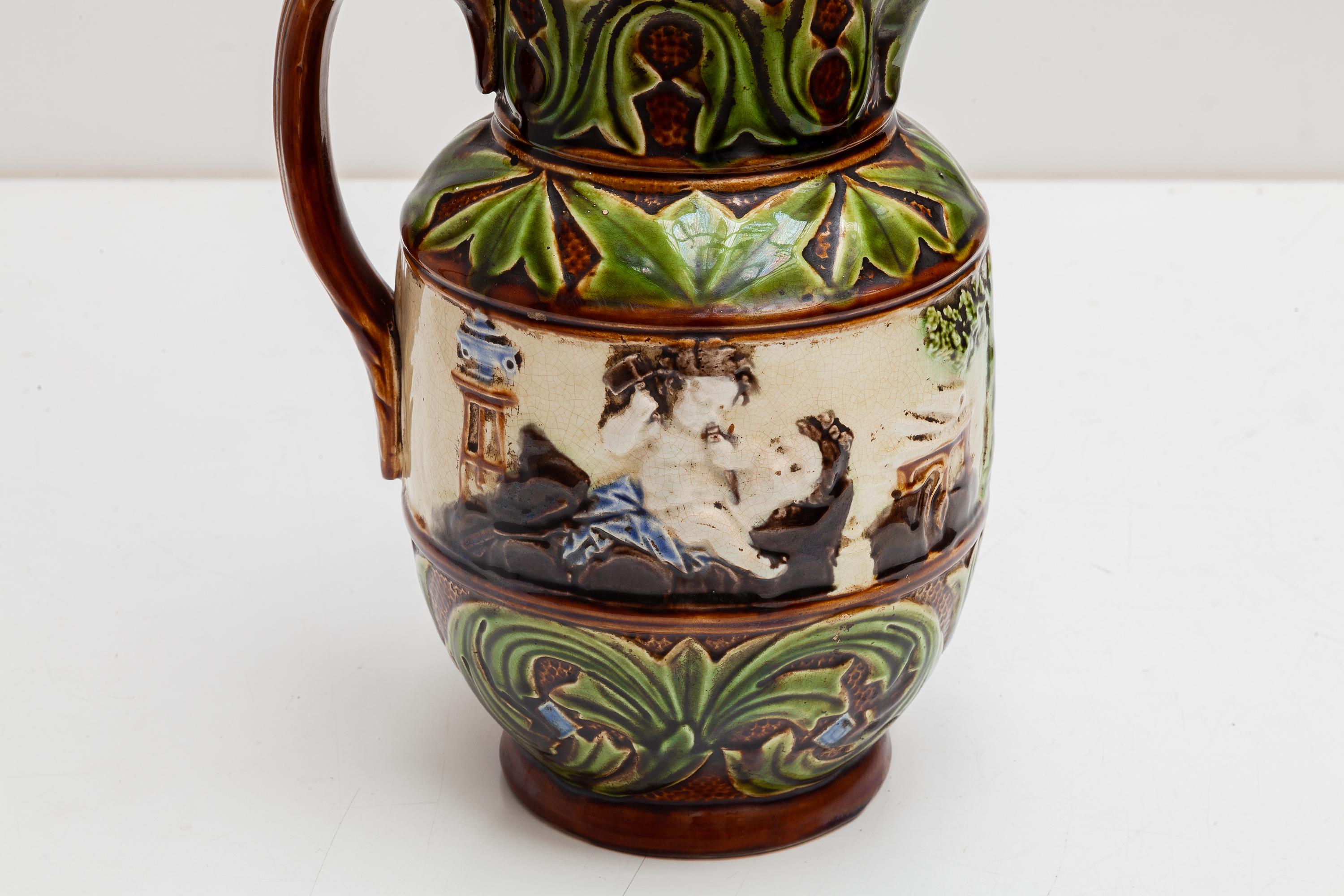 Set of Two Majolica Jugs, Nimy Faiences Imperiale Belgium In Good Condition For Sale In Antwerp, BE