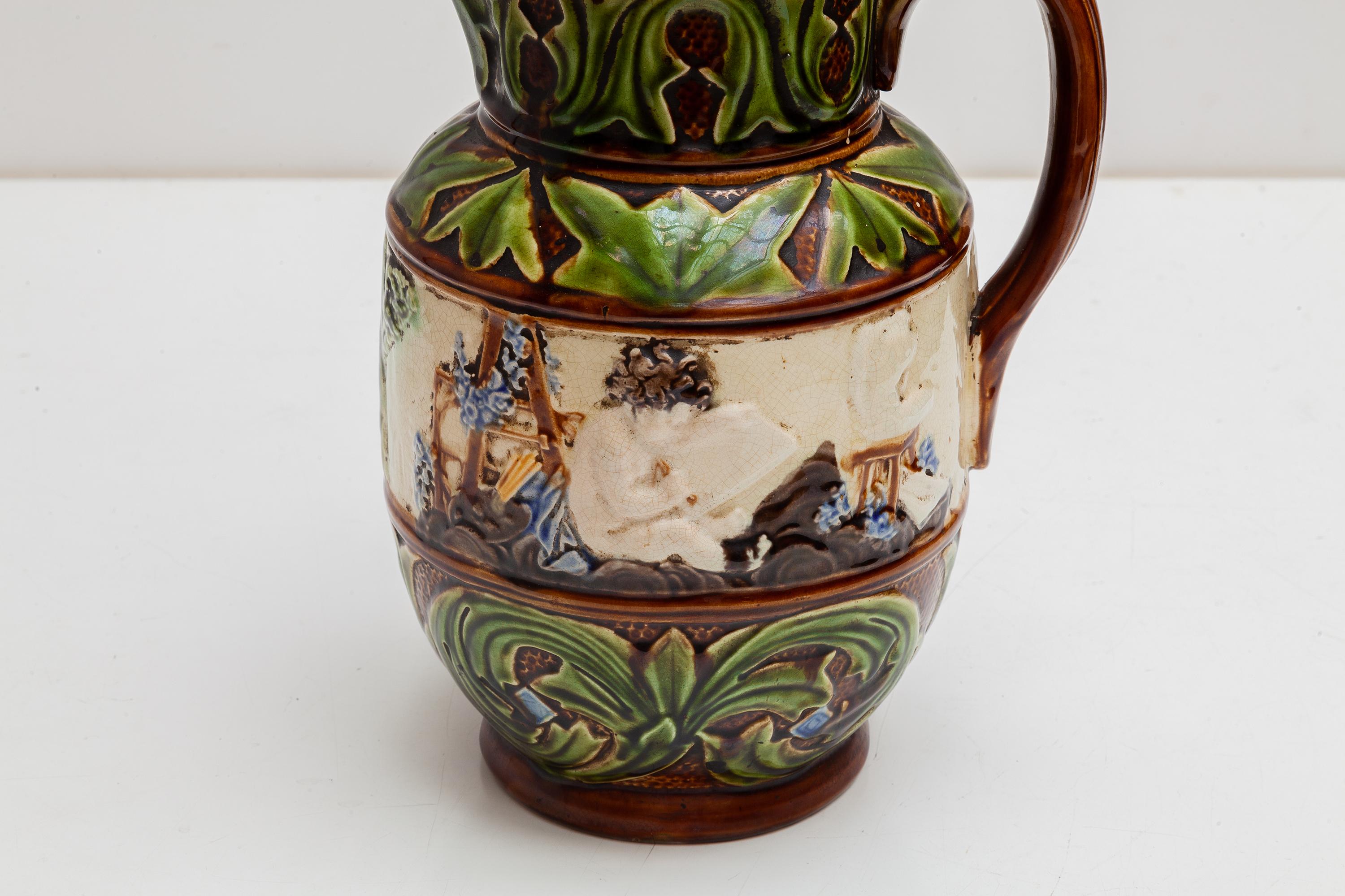 Late 19th Century Set of Two Majolica Jugs, Nimy Faiences Imperiale Belgium For Sale