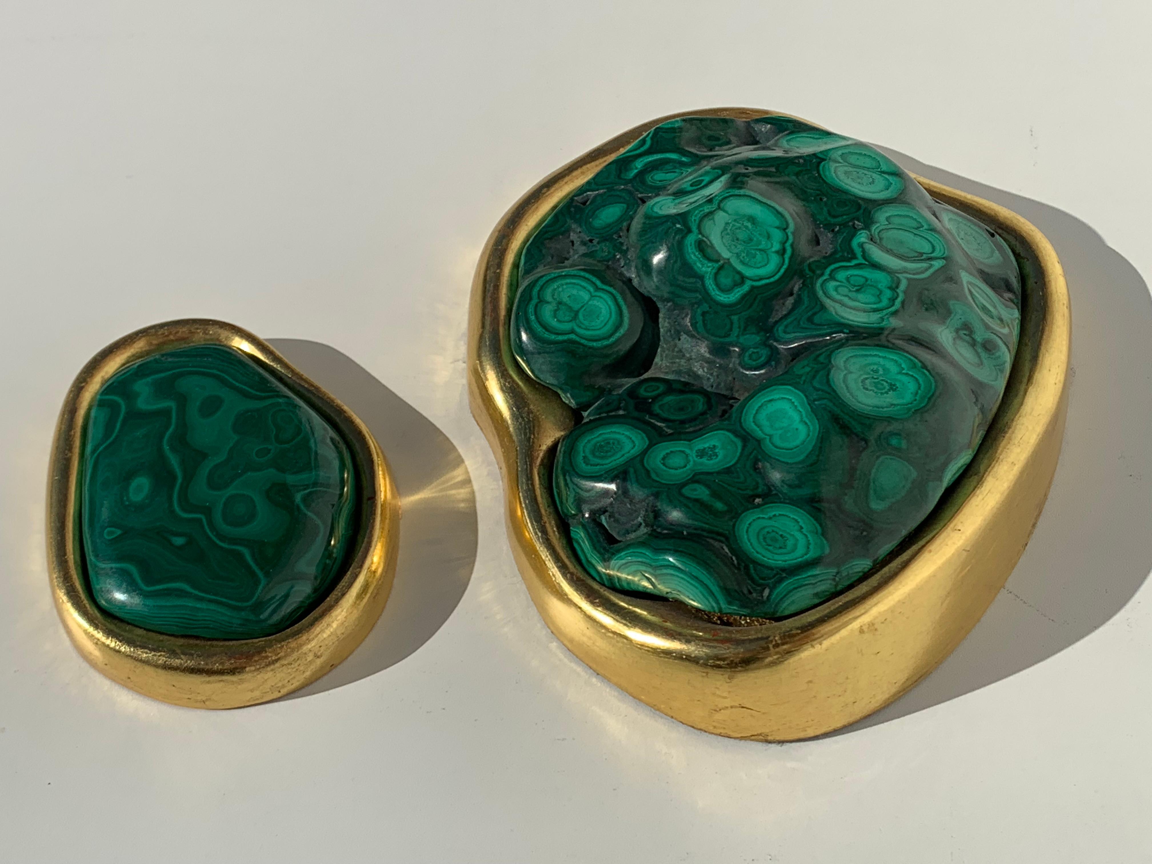 Hollywood Regency Set of Two Malachite and Gold Paper Weights