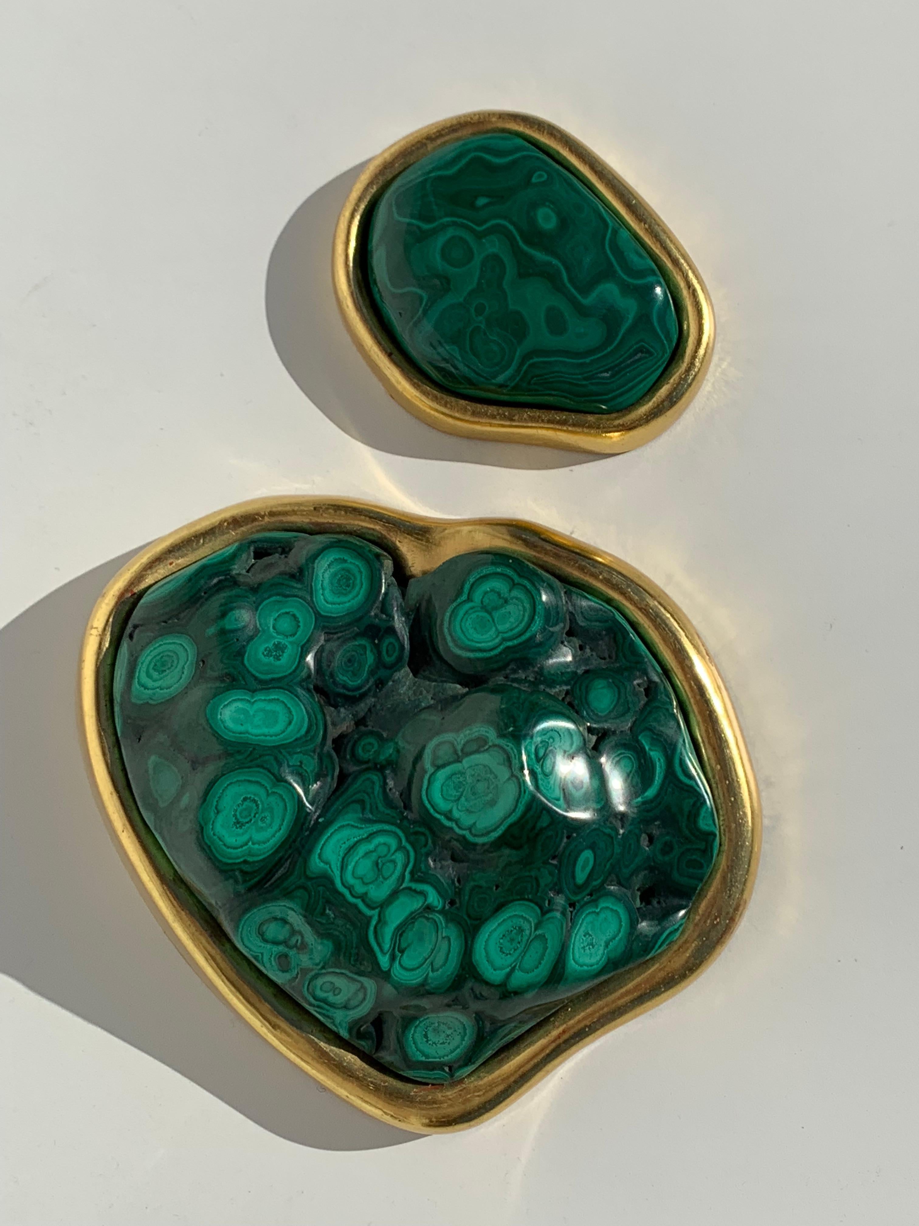 Congolese Set of Two Malachite and Gold Paper Weights