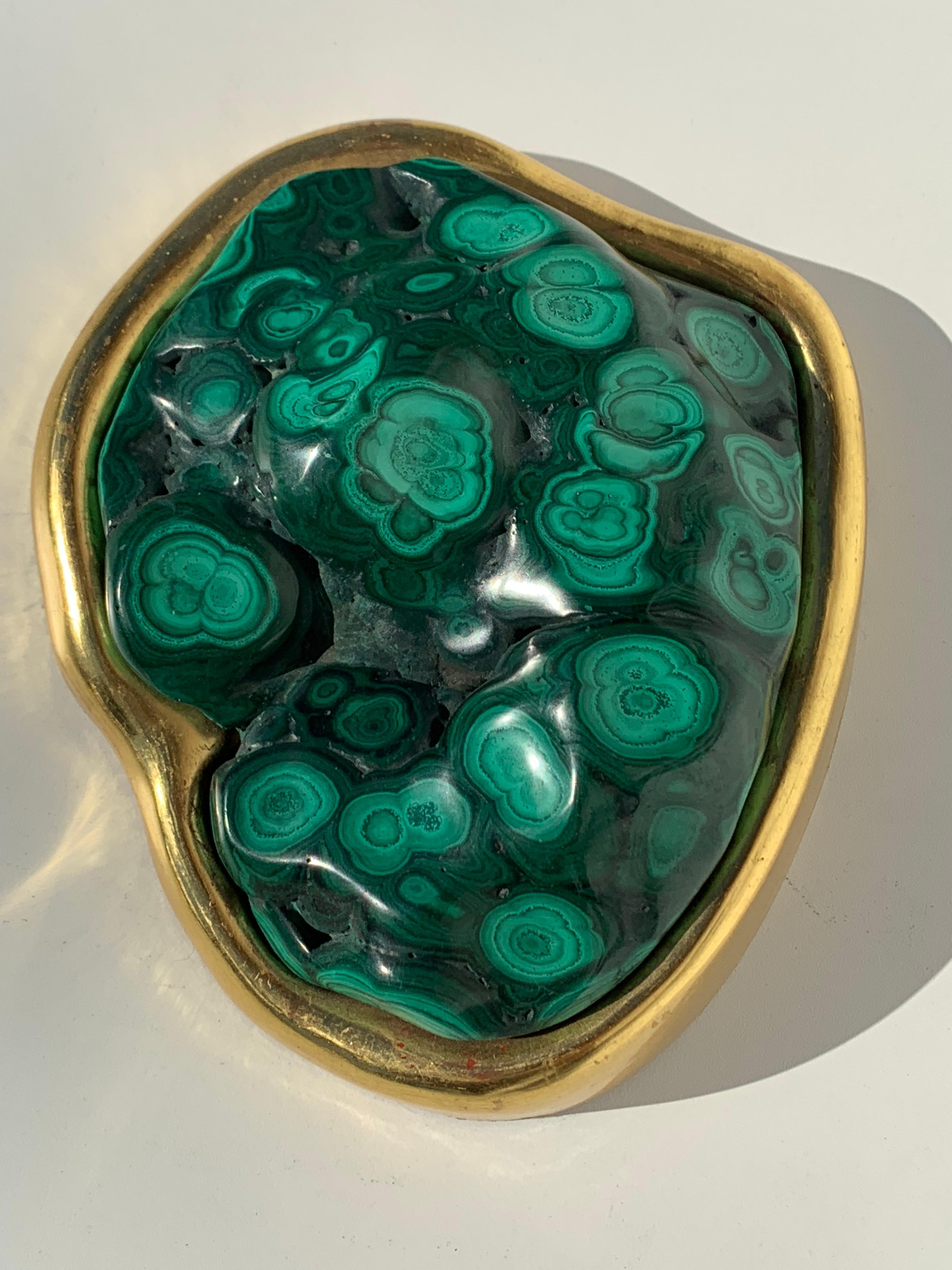Set of Two Malachite and Gold Paper Weights In Good Condition In North Hollywood, CA