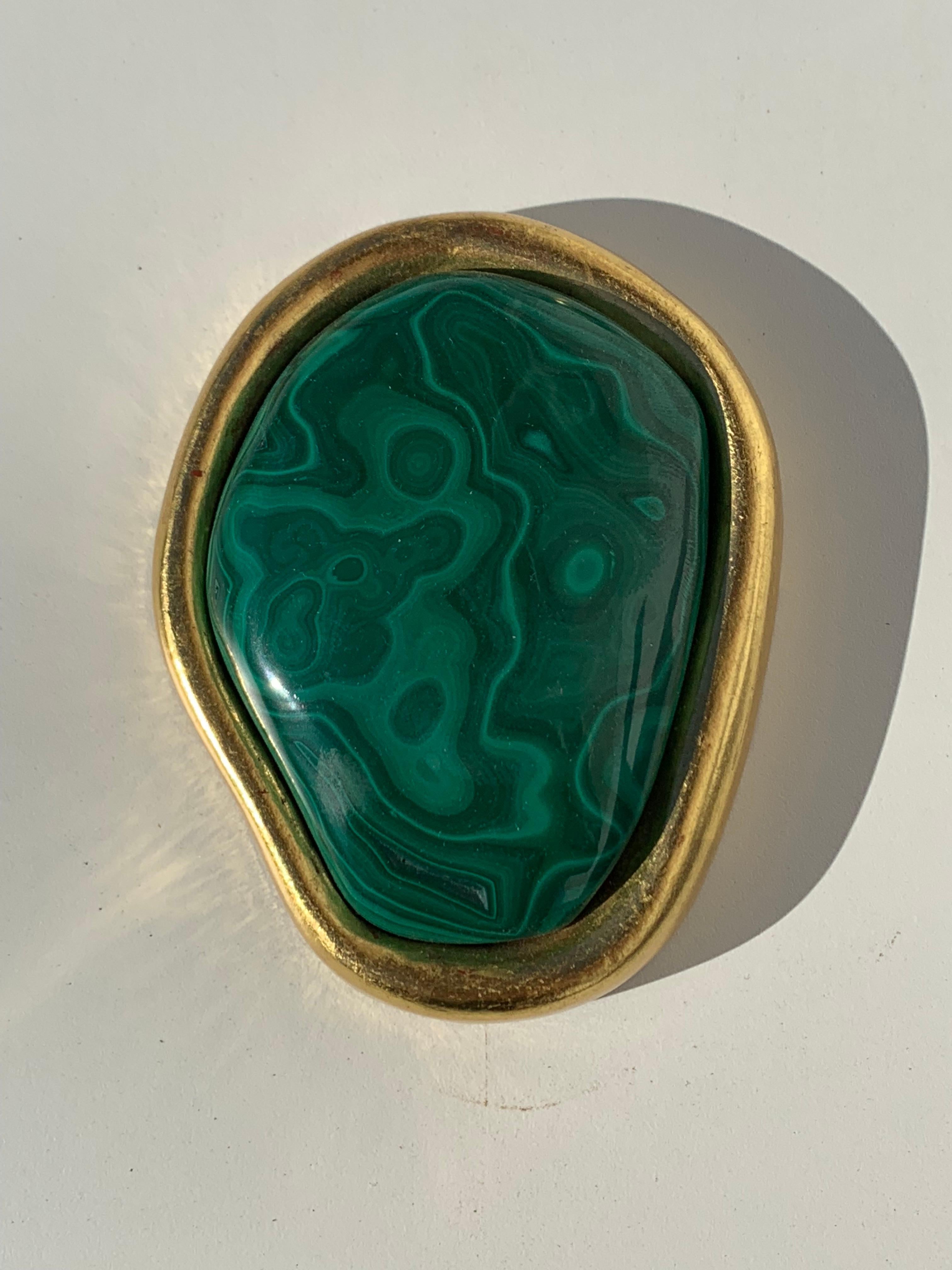 Contemporary Set of Two Malachite and Gold Paper Weights