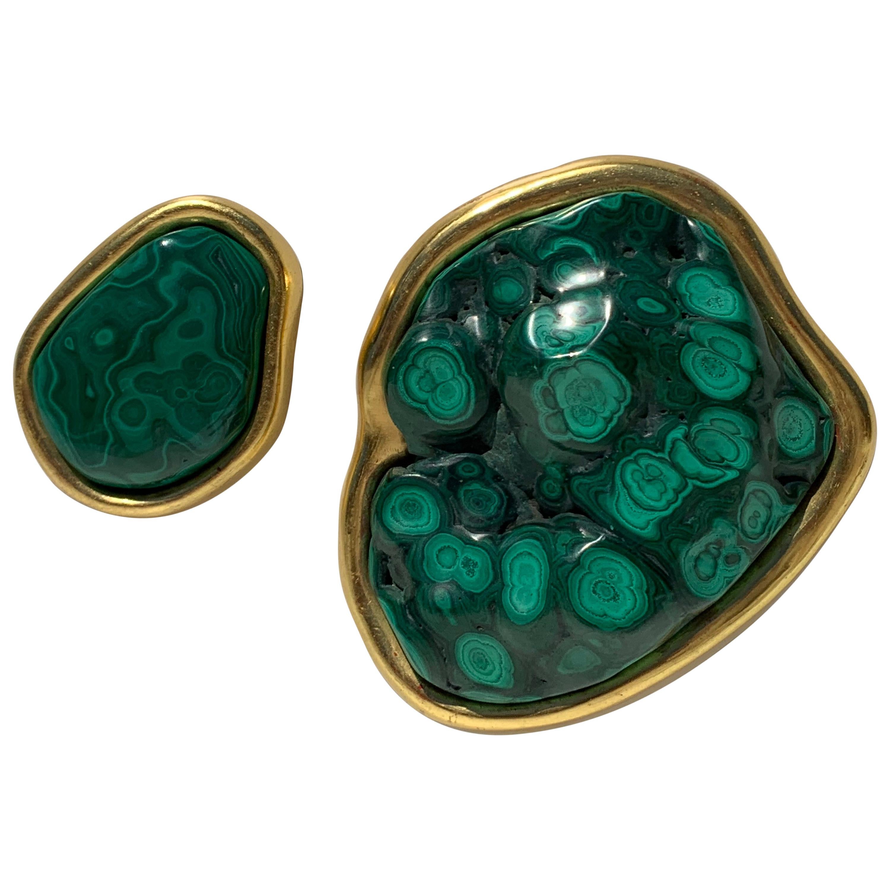 Set of Two Malachite and Gold Paper Weights