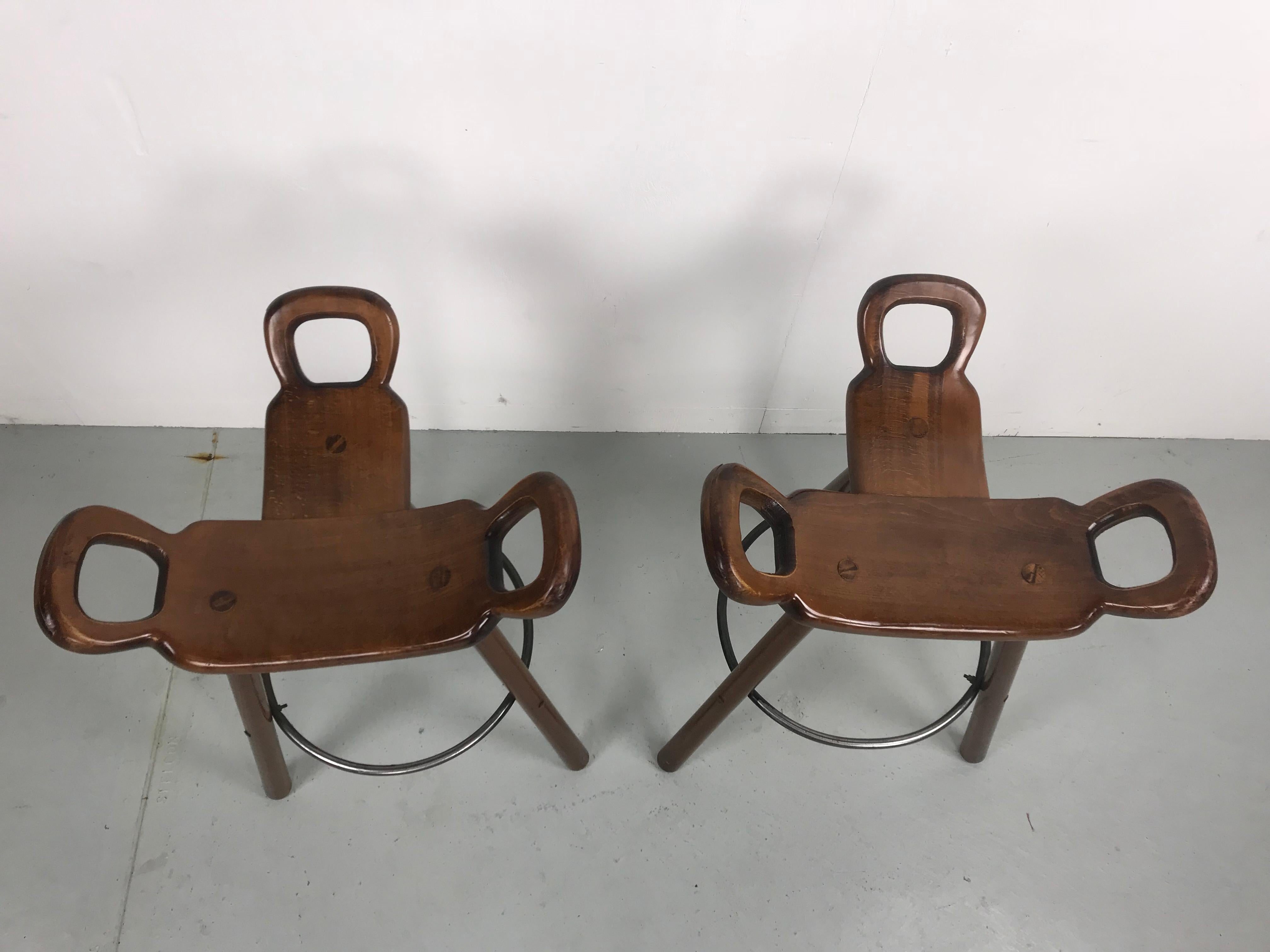 Spanish Set of Two Marbella Brutalist Bar Stools, 1970s