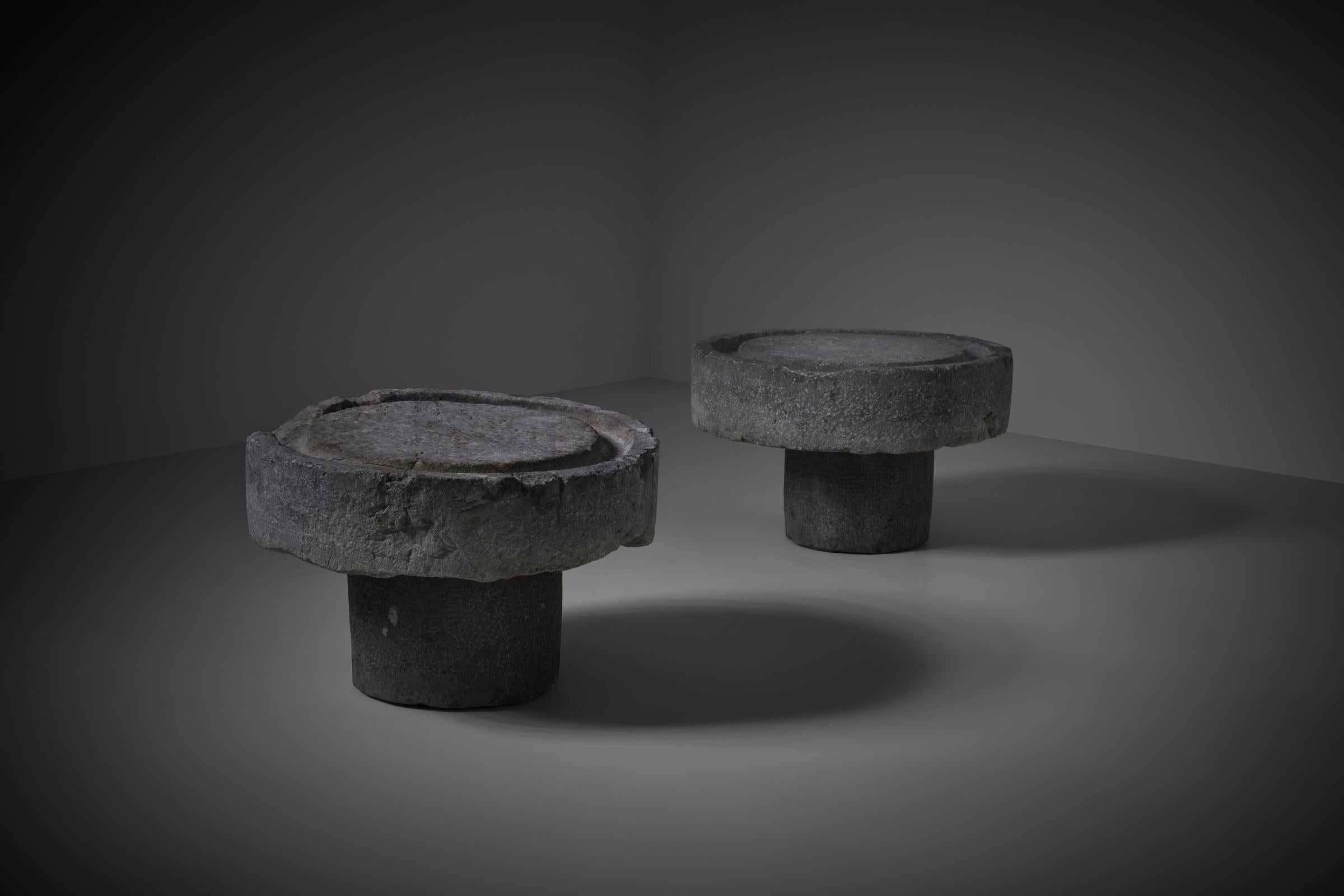 Set of two Marble Cylindrical side tables, France 19th century In Good Condition In Rotterdam, NL